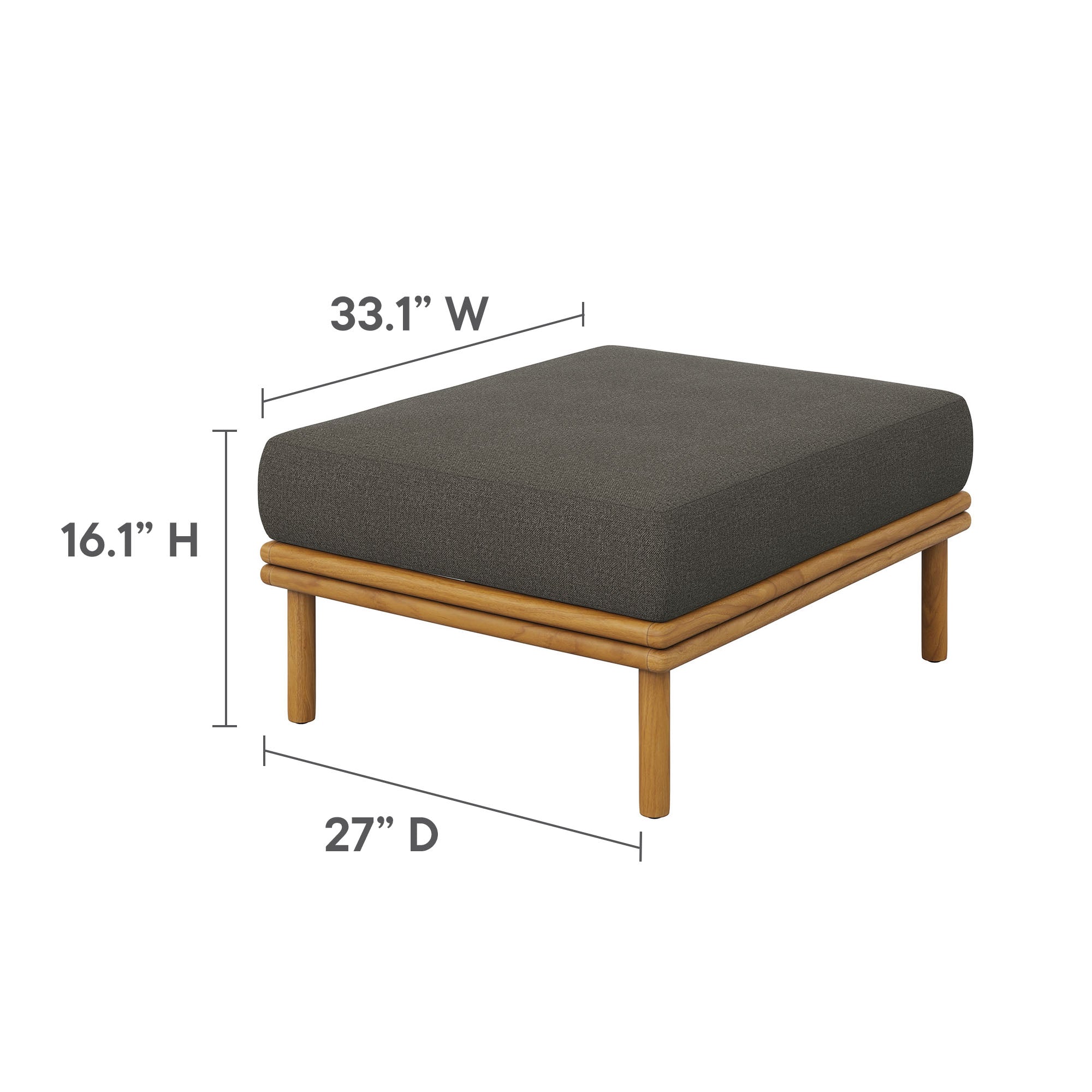 Wren Outdoor Patio Teak Wood Ottoman, Natural Flint Gray