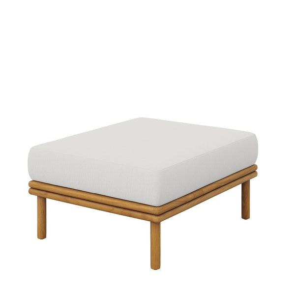 Wren Outdoor Patio Teak Wood Ottoman, Natural Sail