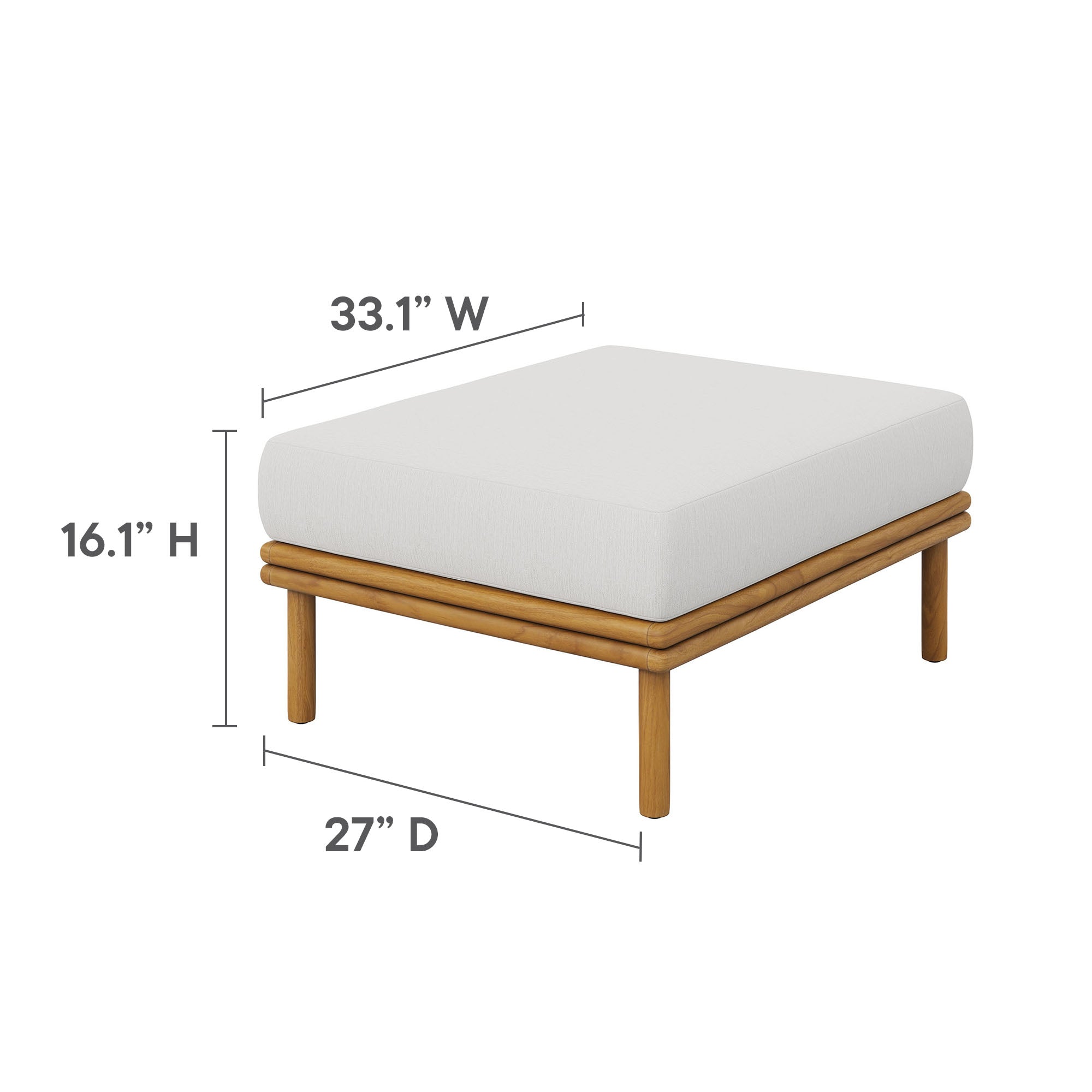 Wren Outdoor Patio Teak Wood Armchair and Ottoman Set, Natural Sail