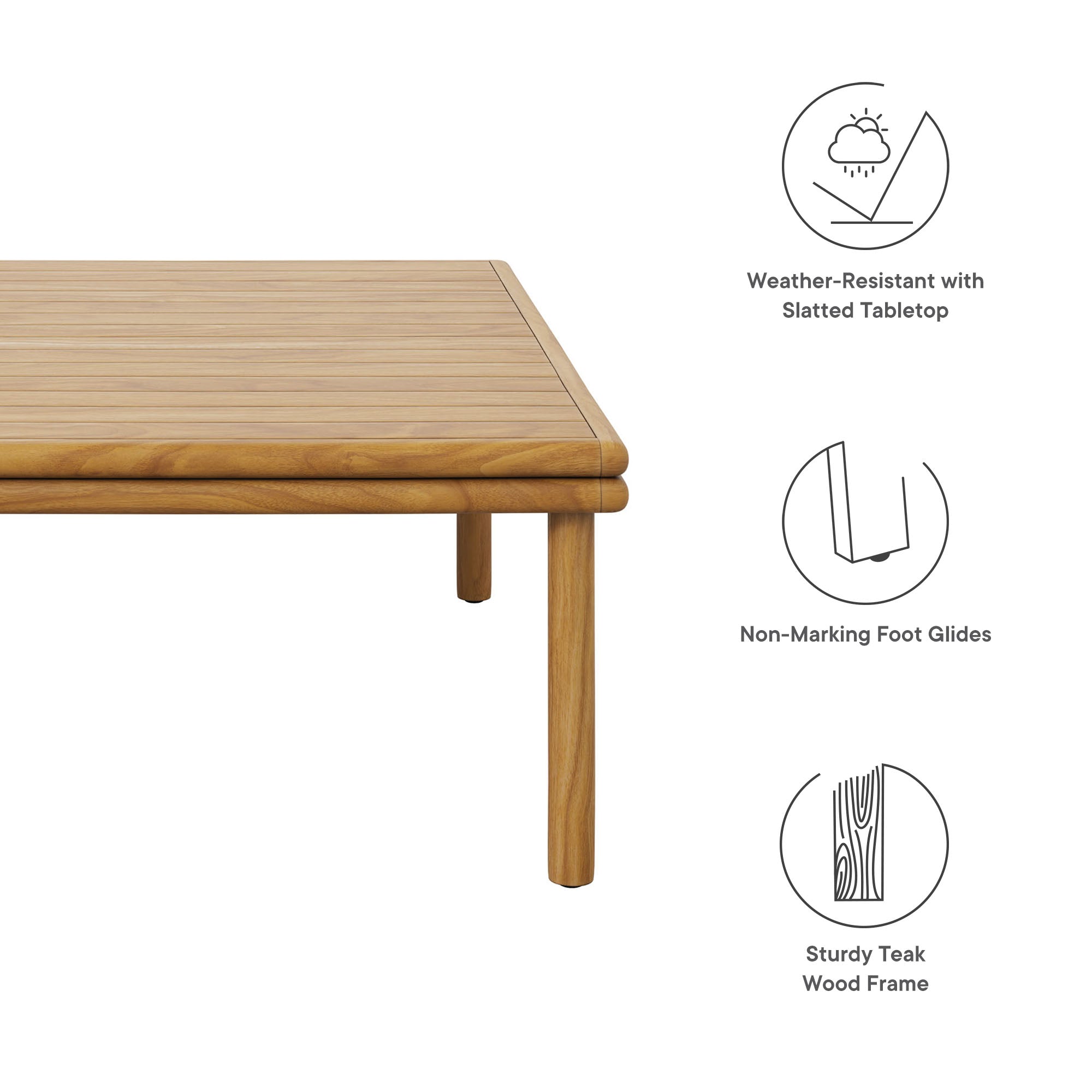 Wren Outdoor Patio Teak Wood Coffee Table, Natural