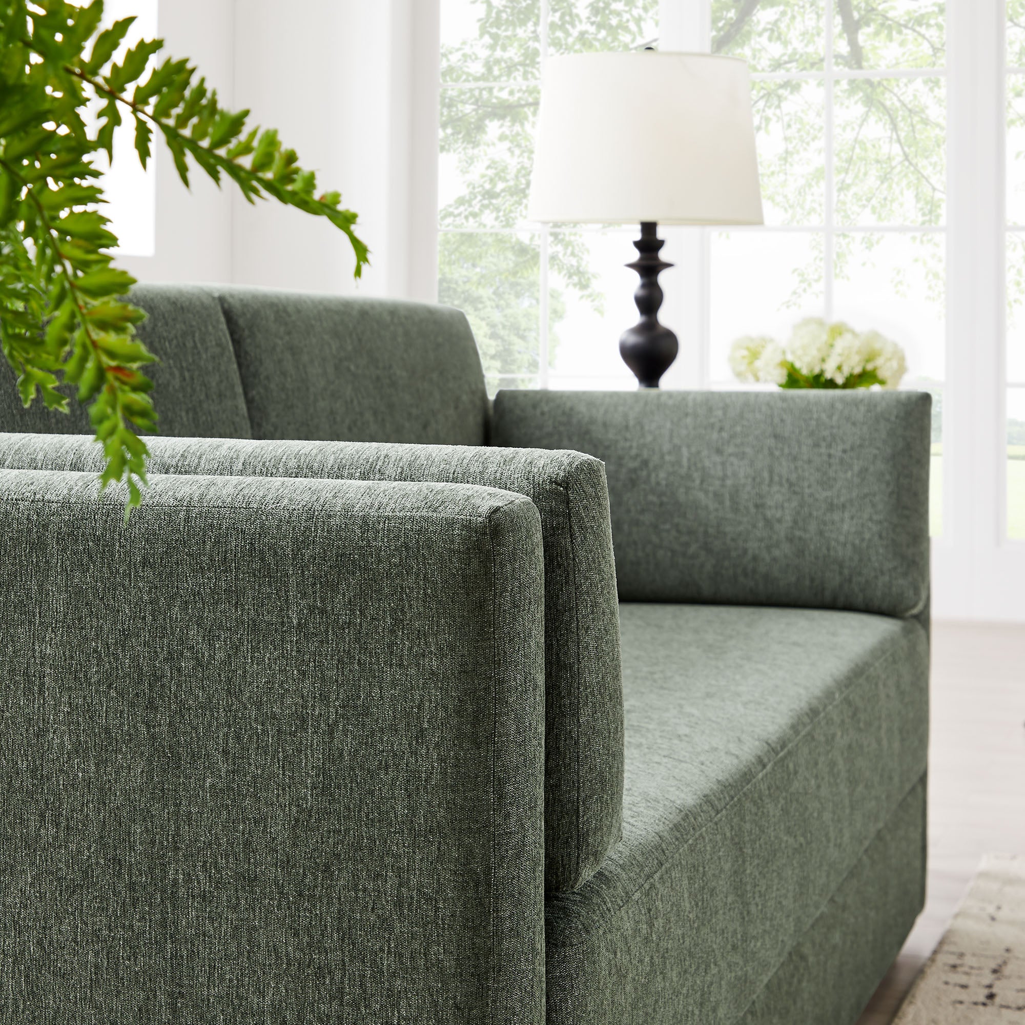 Linden Upholstered Heathered Chenille Sofa, Eucalyptus