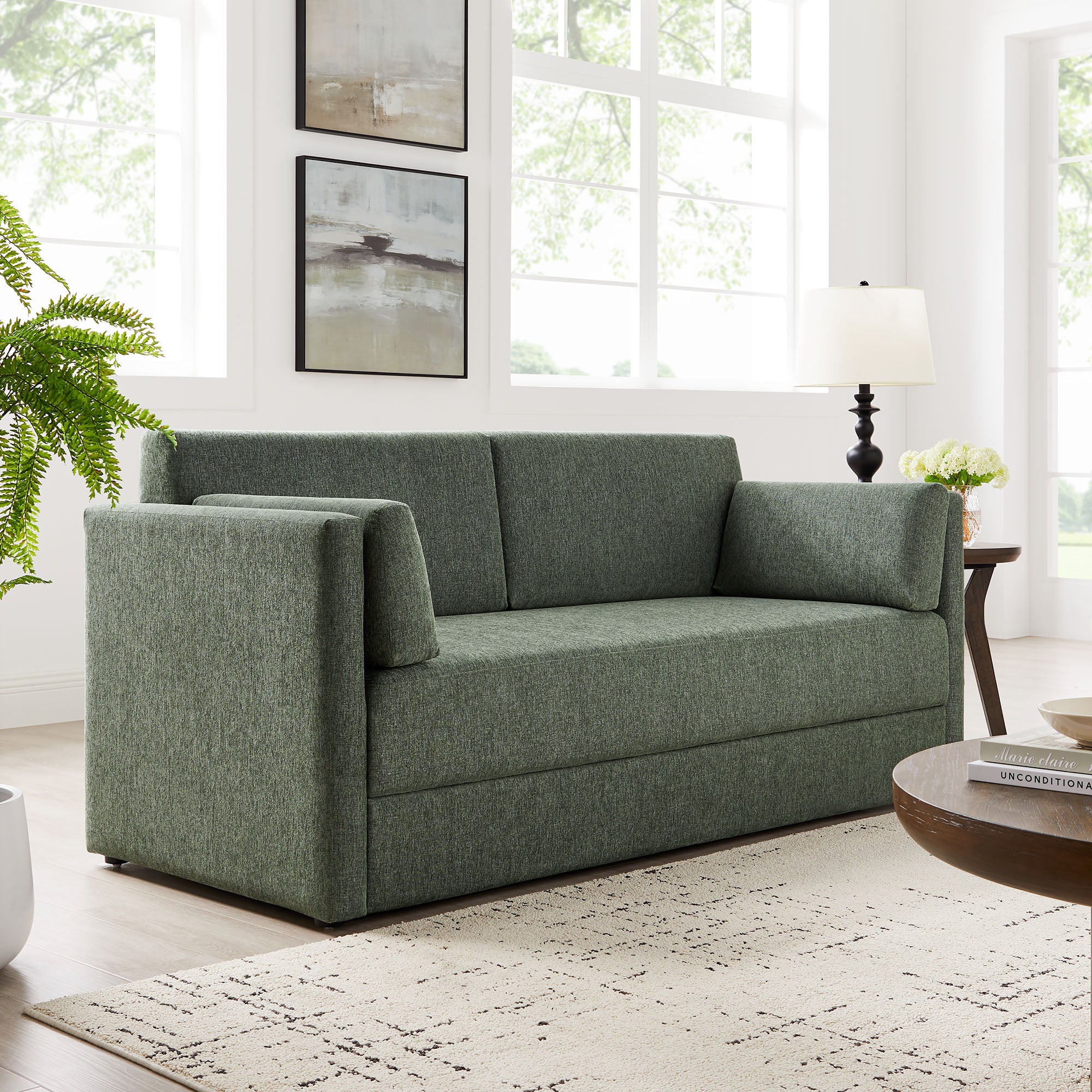 Linden Upholstered Heathered Chenille Sofa, Eucalyptus