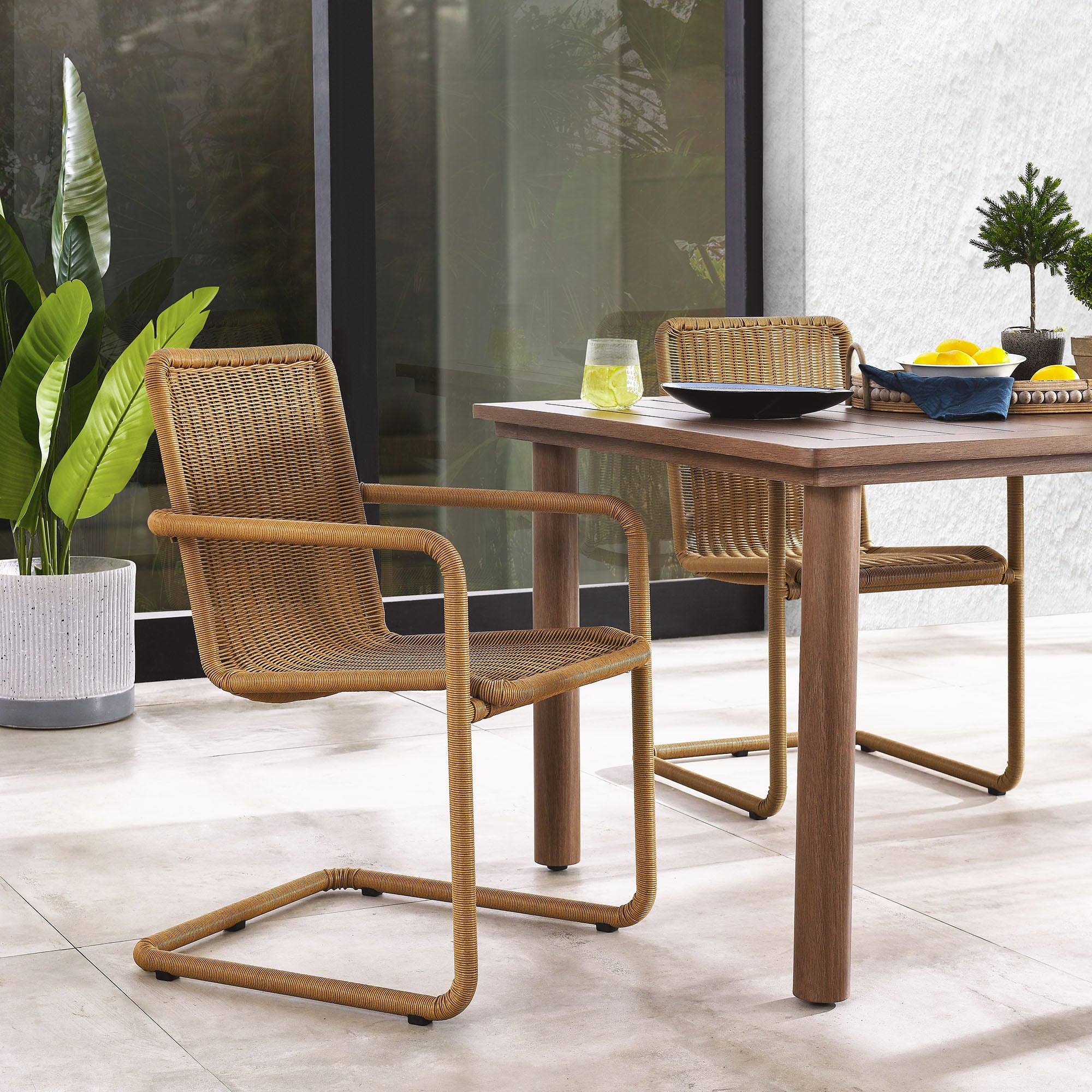 Abacus Outdoor Patio Wicker Dining Chairs Set of 2, Natural