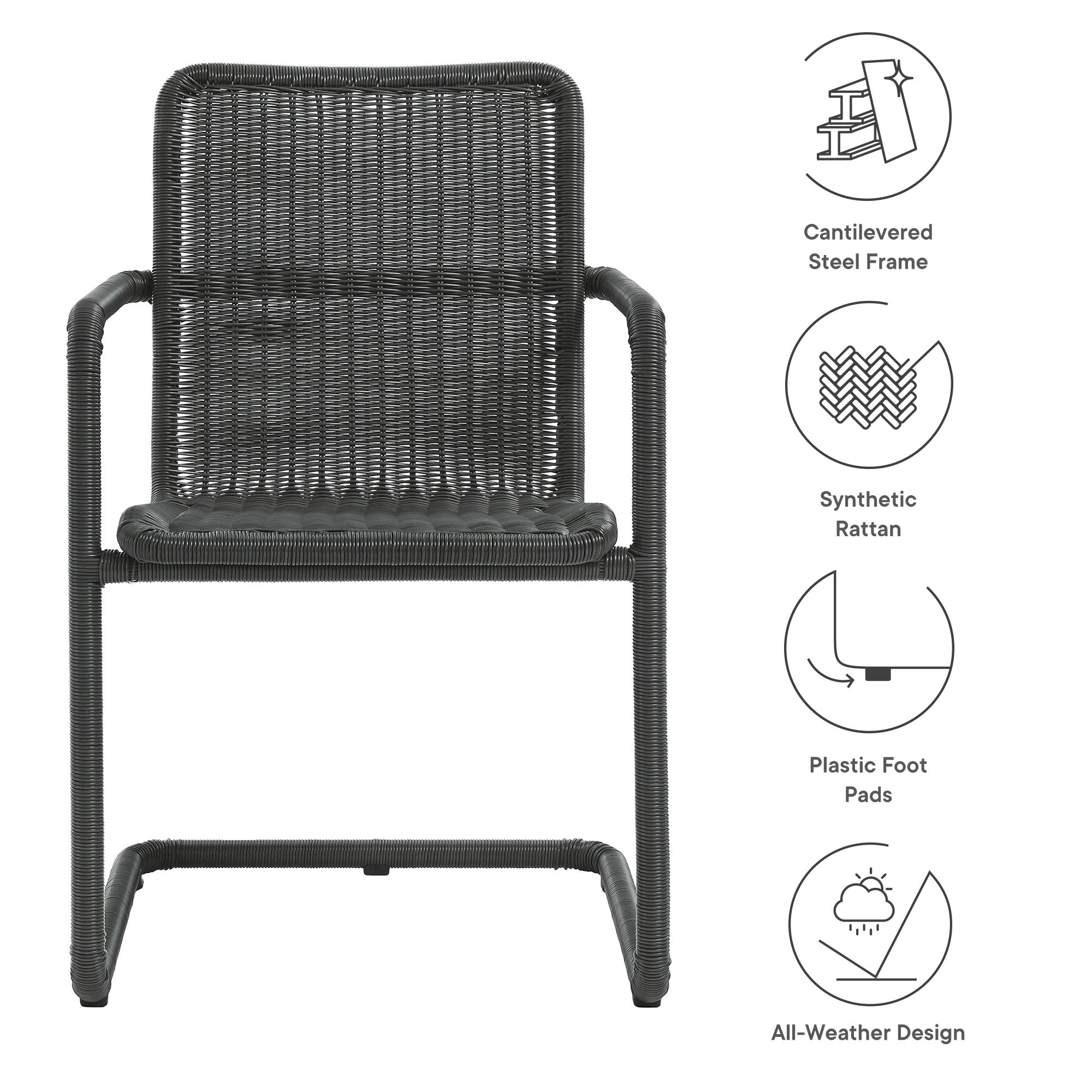 Abacus Outdoor Patio Wicker Dining Chairs Set of 2, Slate