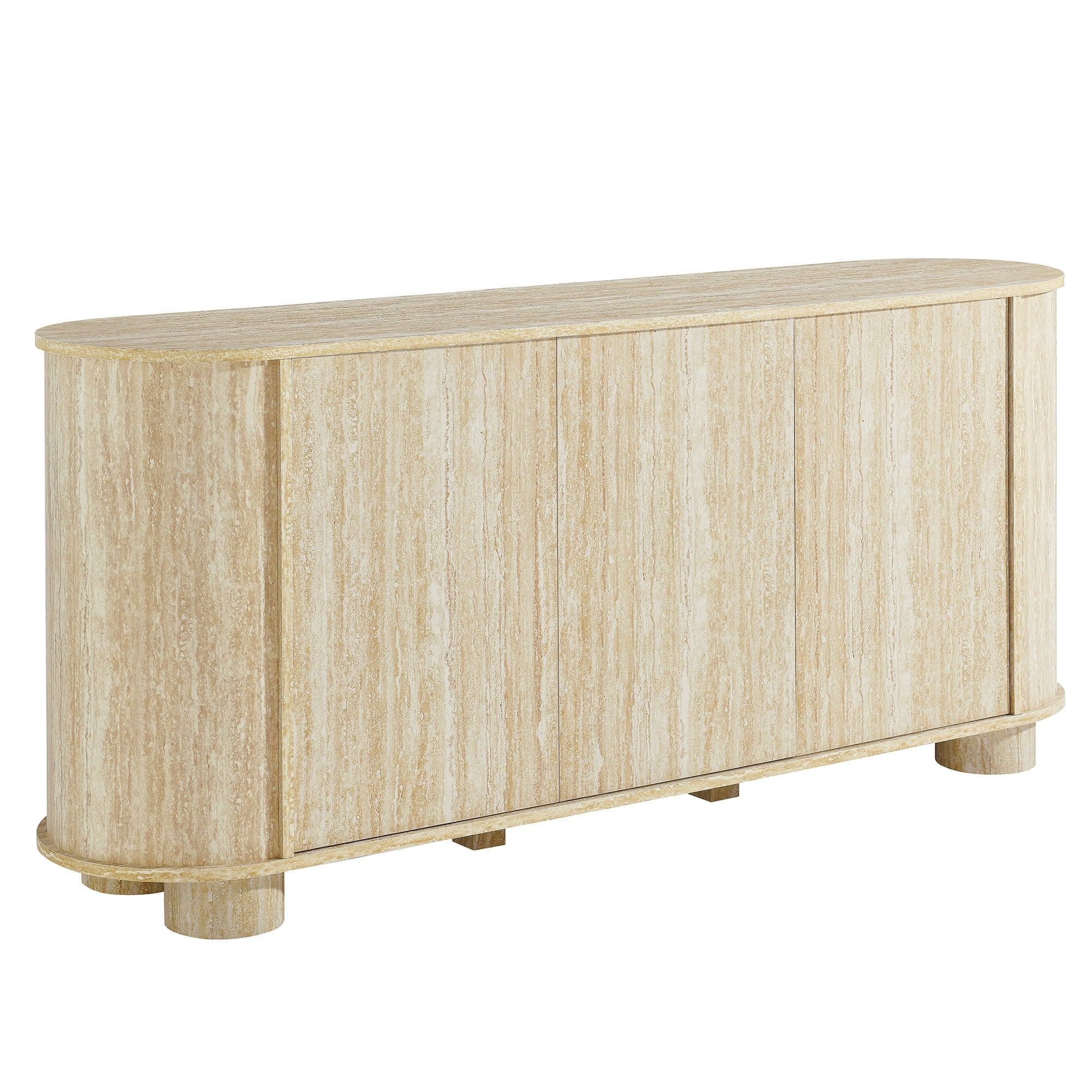 Overture 63" Oval Faux Travertine Sideboard, Travertine