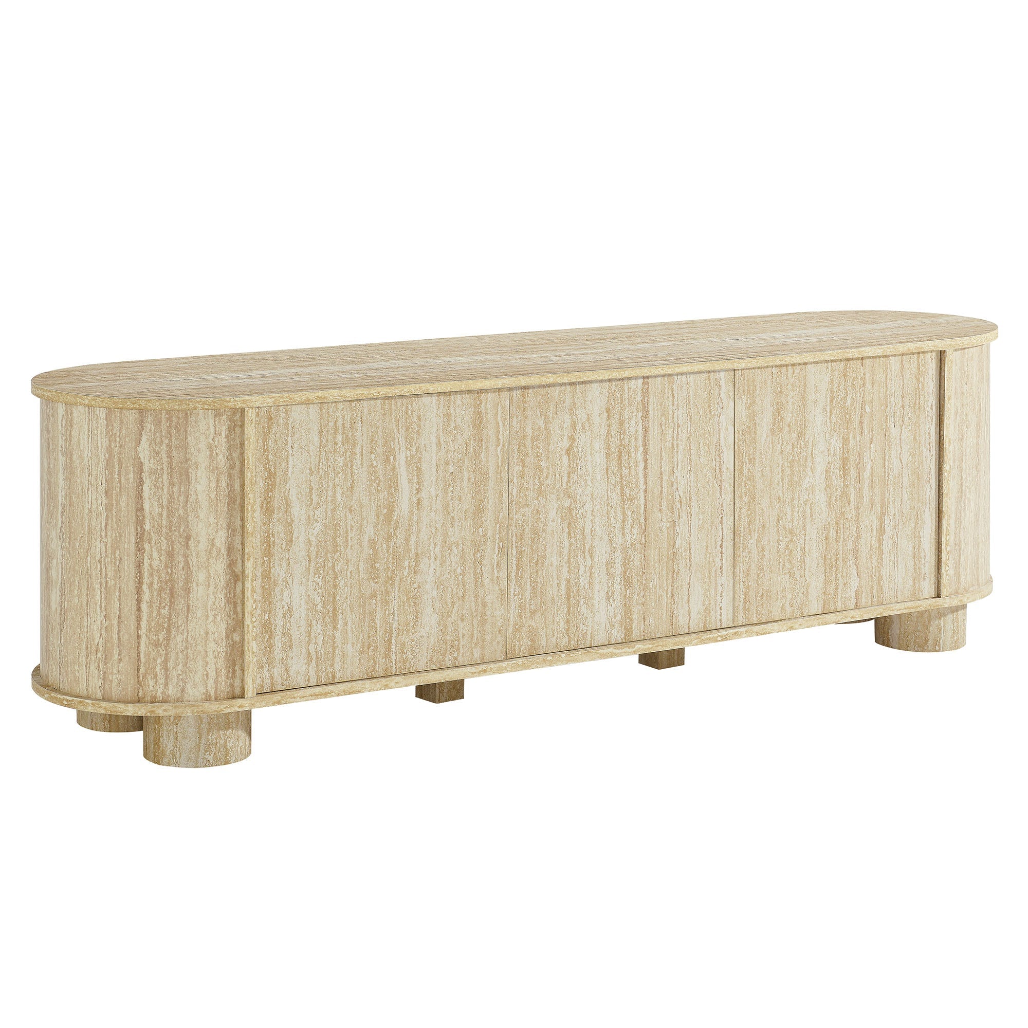 Overture 63" Oval Faux Travertine TV Stand, Travertine