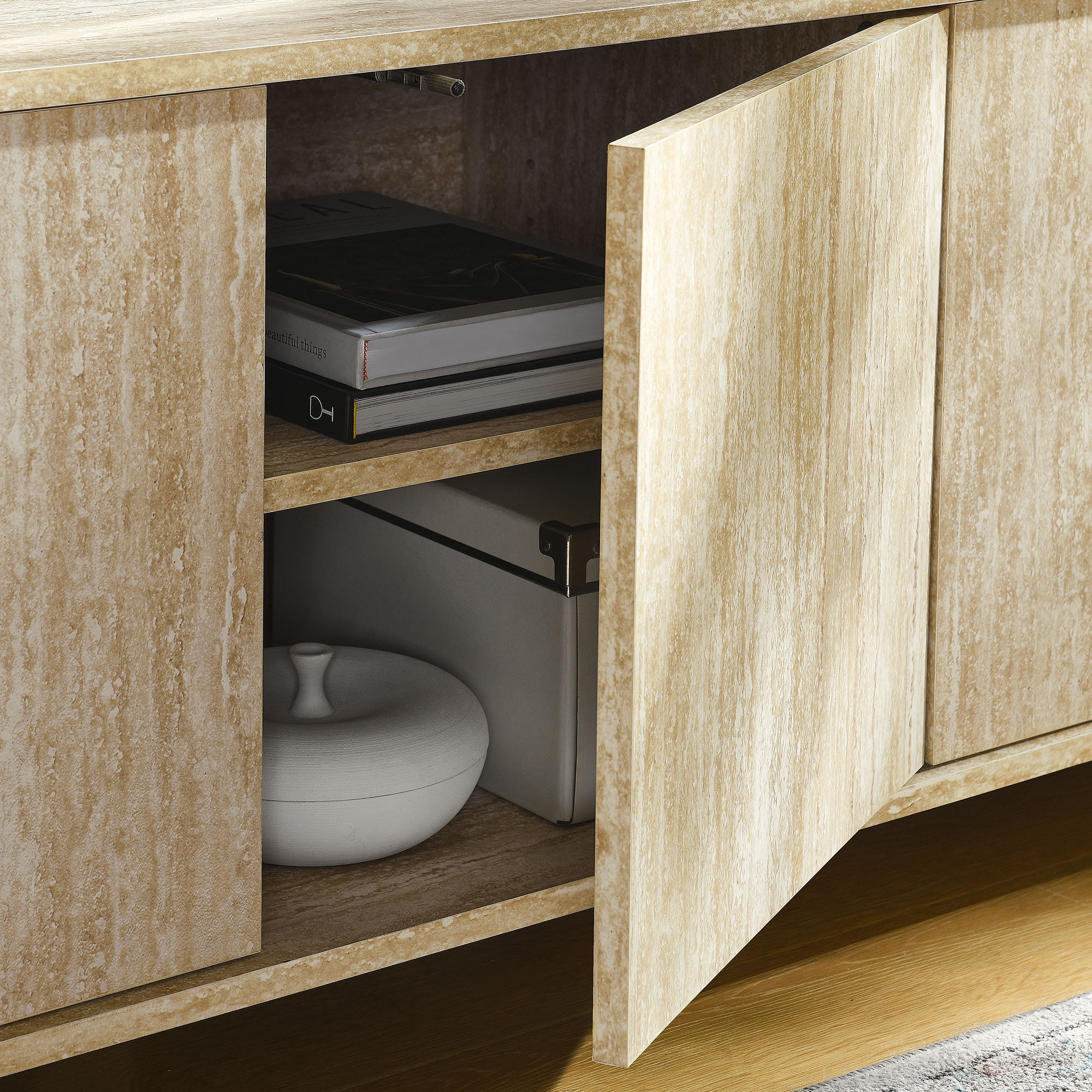 Overture 63" Oval Faux Travertine TV Stand, Travertine