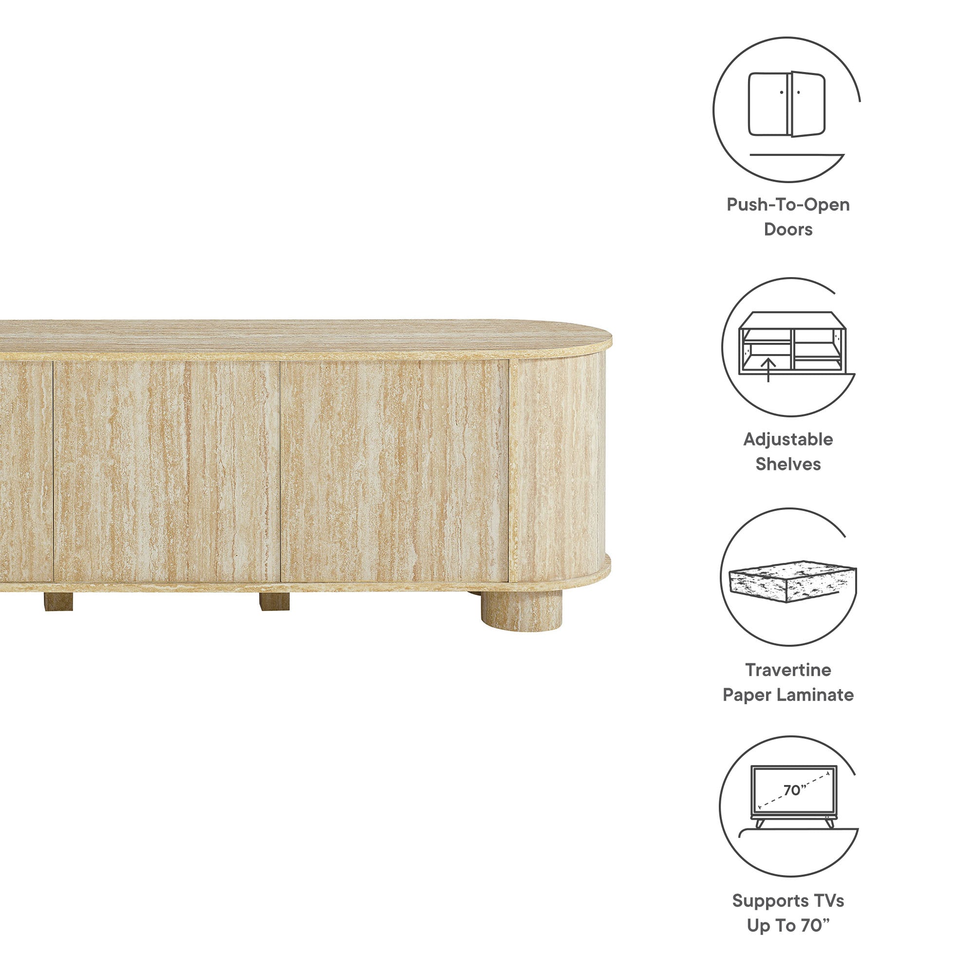 Overture 63" Oval Faux Travertine TV Stand, Travertine