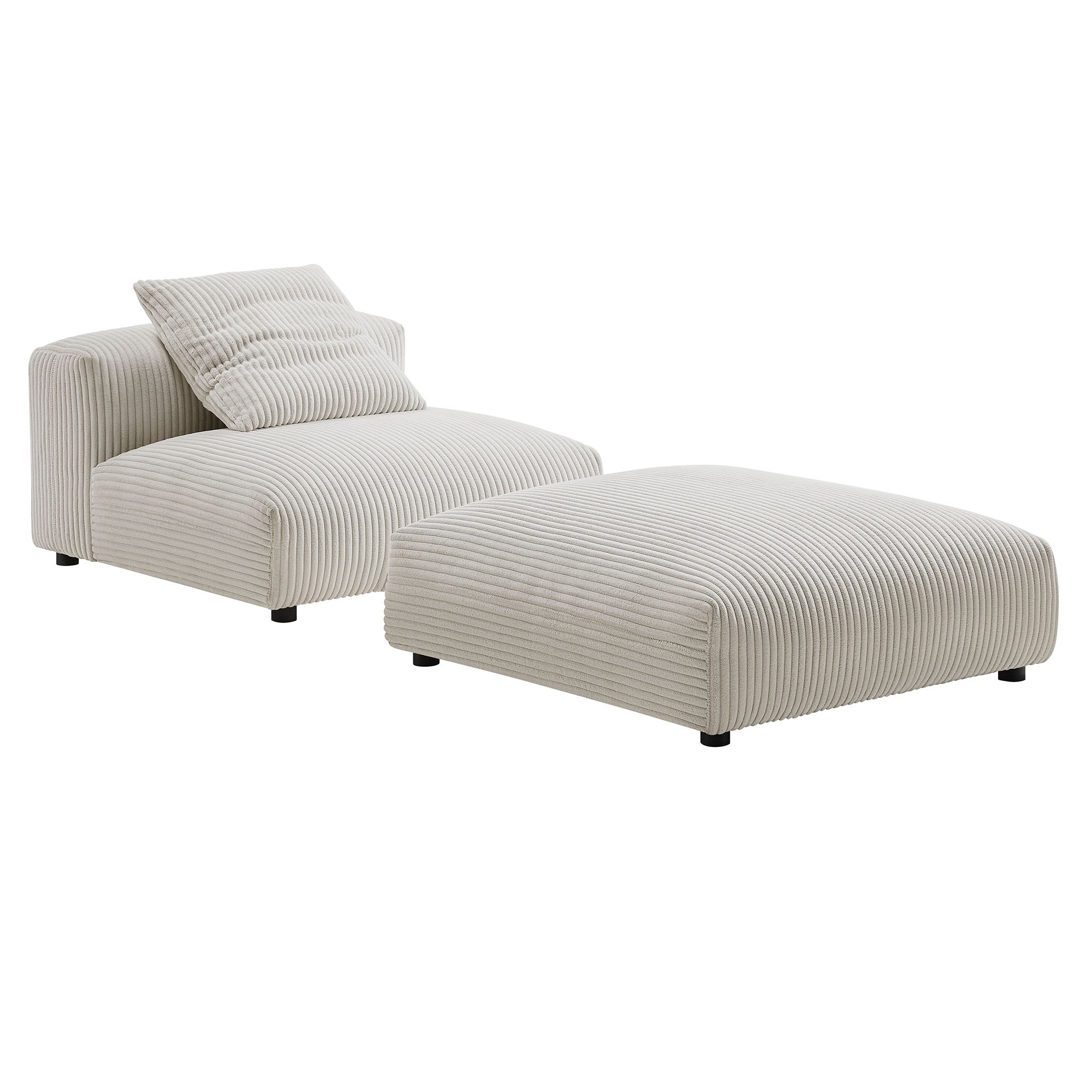 Solace Modular Corduroy Upholstered Armless Chair and Ottoman Set, Almond