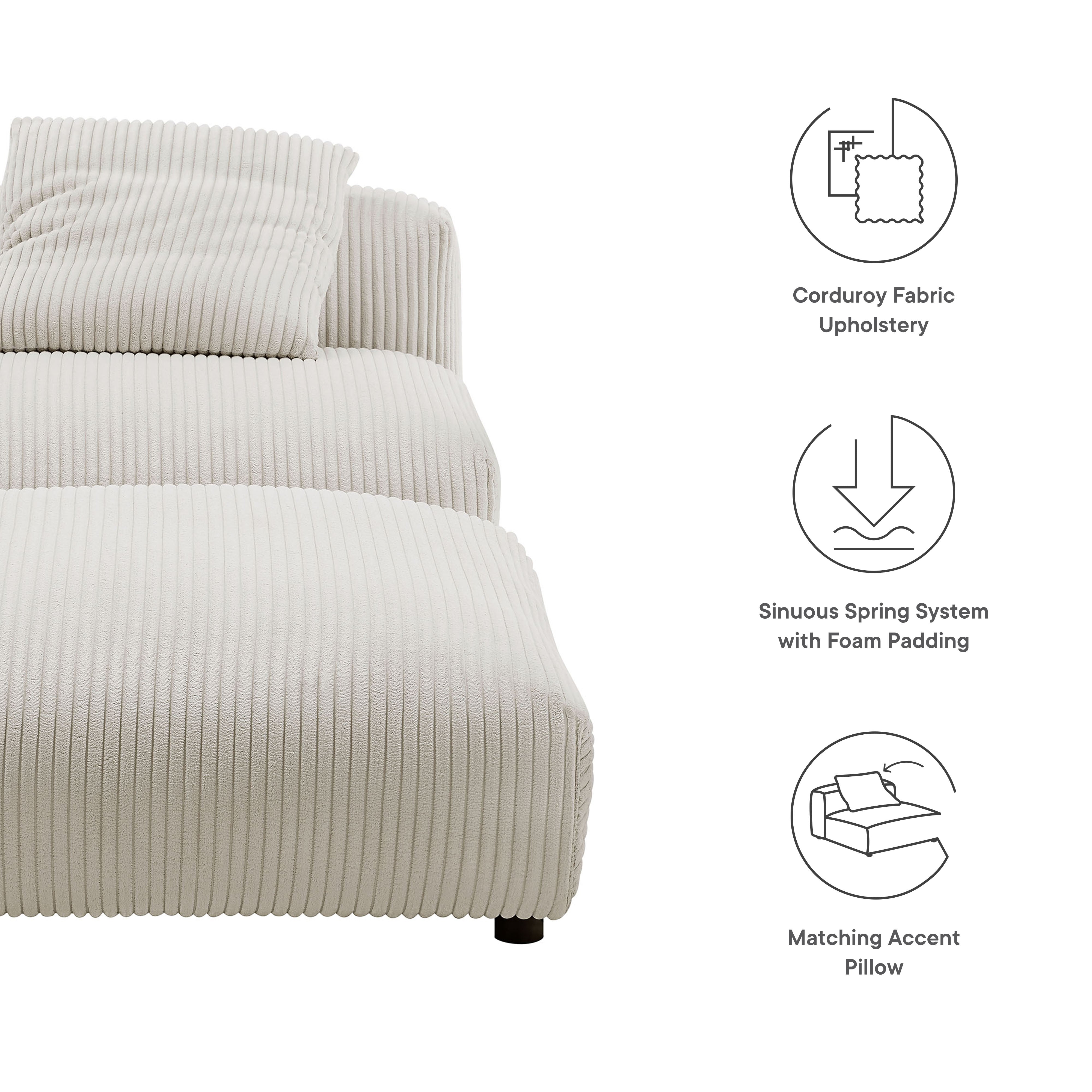 Solace Modular Corduroy Upholstered Armless Chair and Ottoman Set, Almond