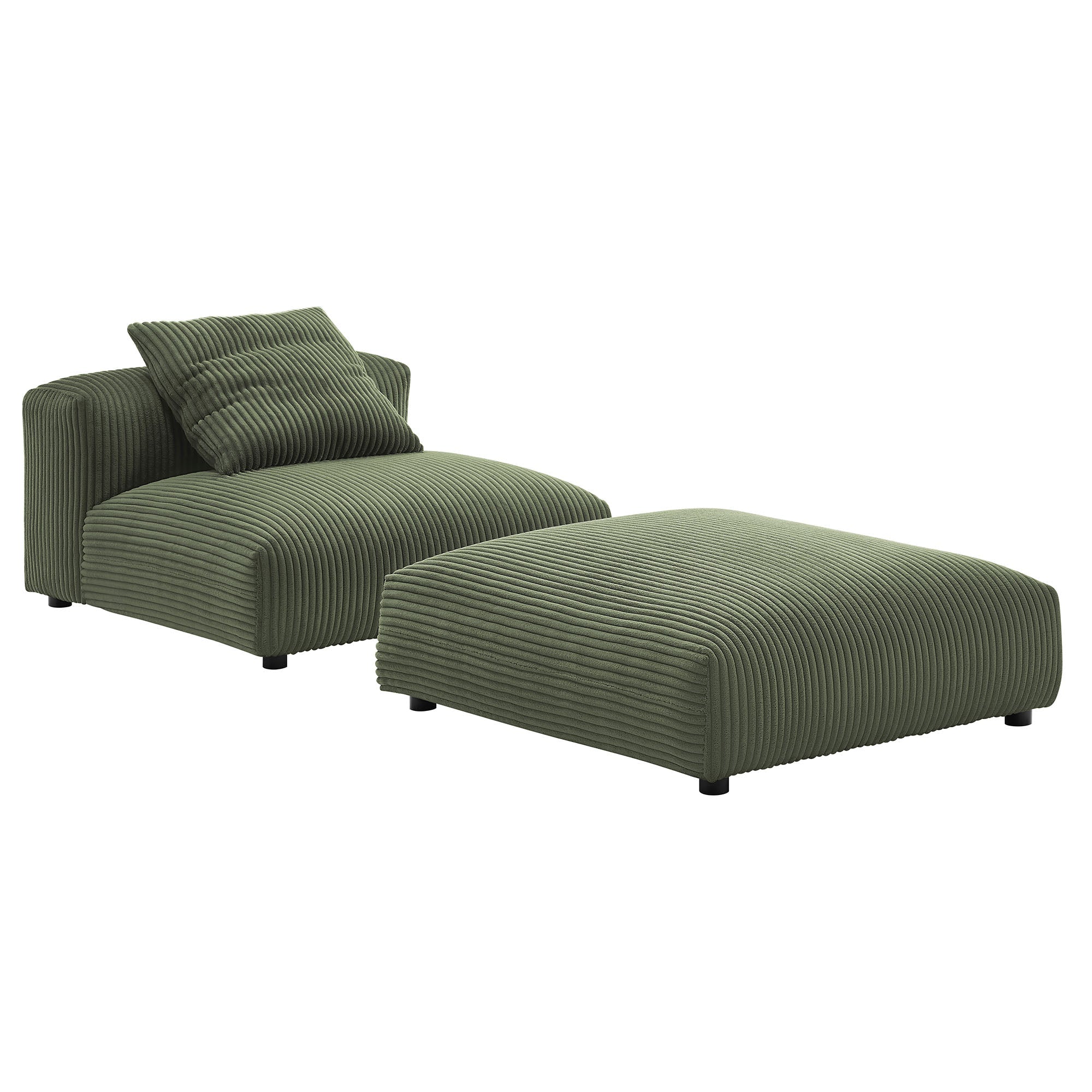 Solace Modular Corduroy Upholstered Armless Chair and Ottoman Set, Fern
