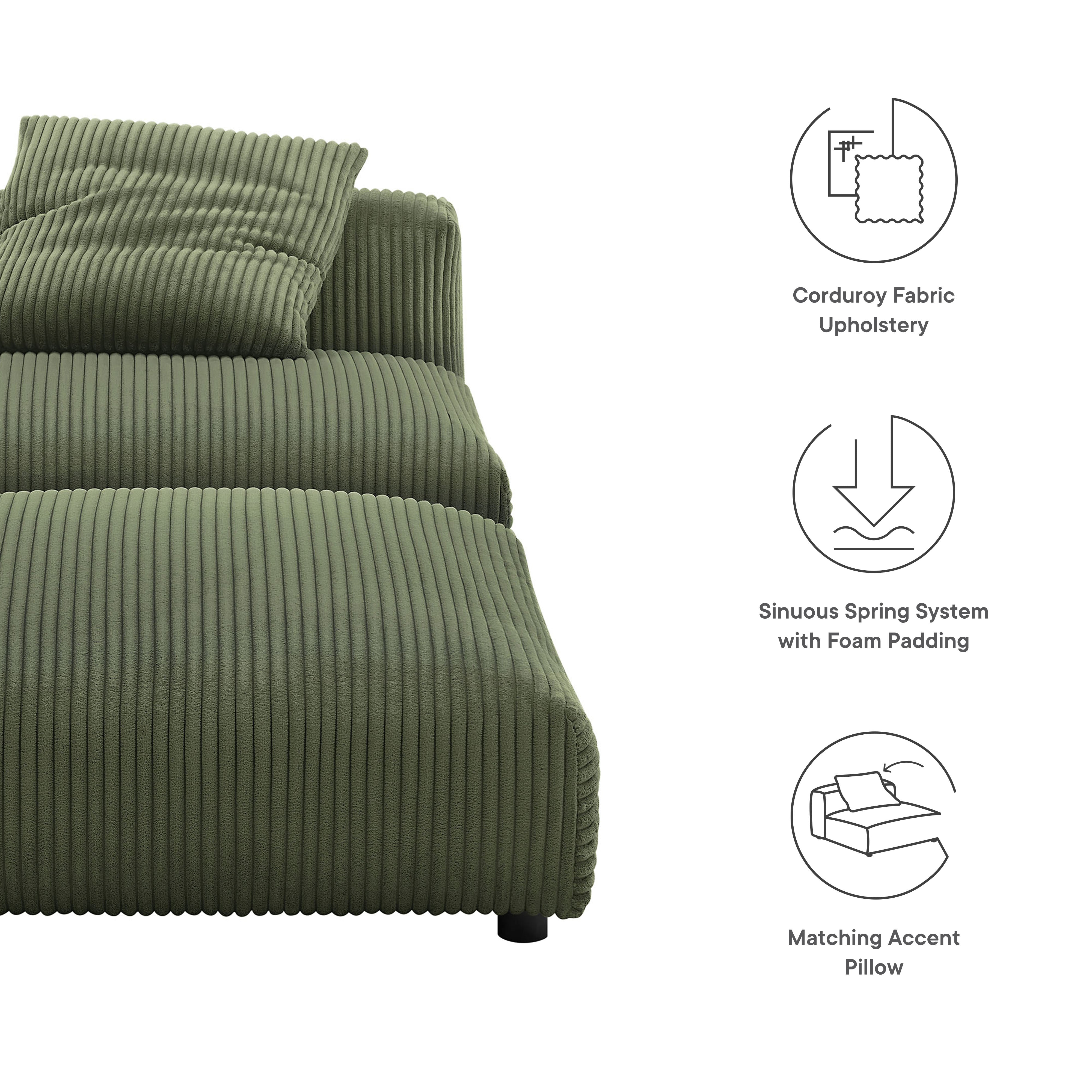 Solace Modular Corduroy Upholstered Armless Chair and Ottoman Set, Fern