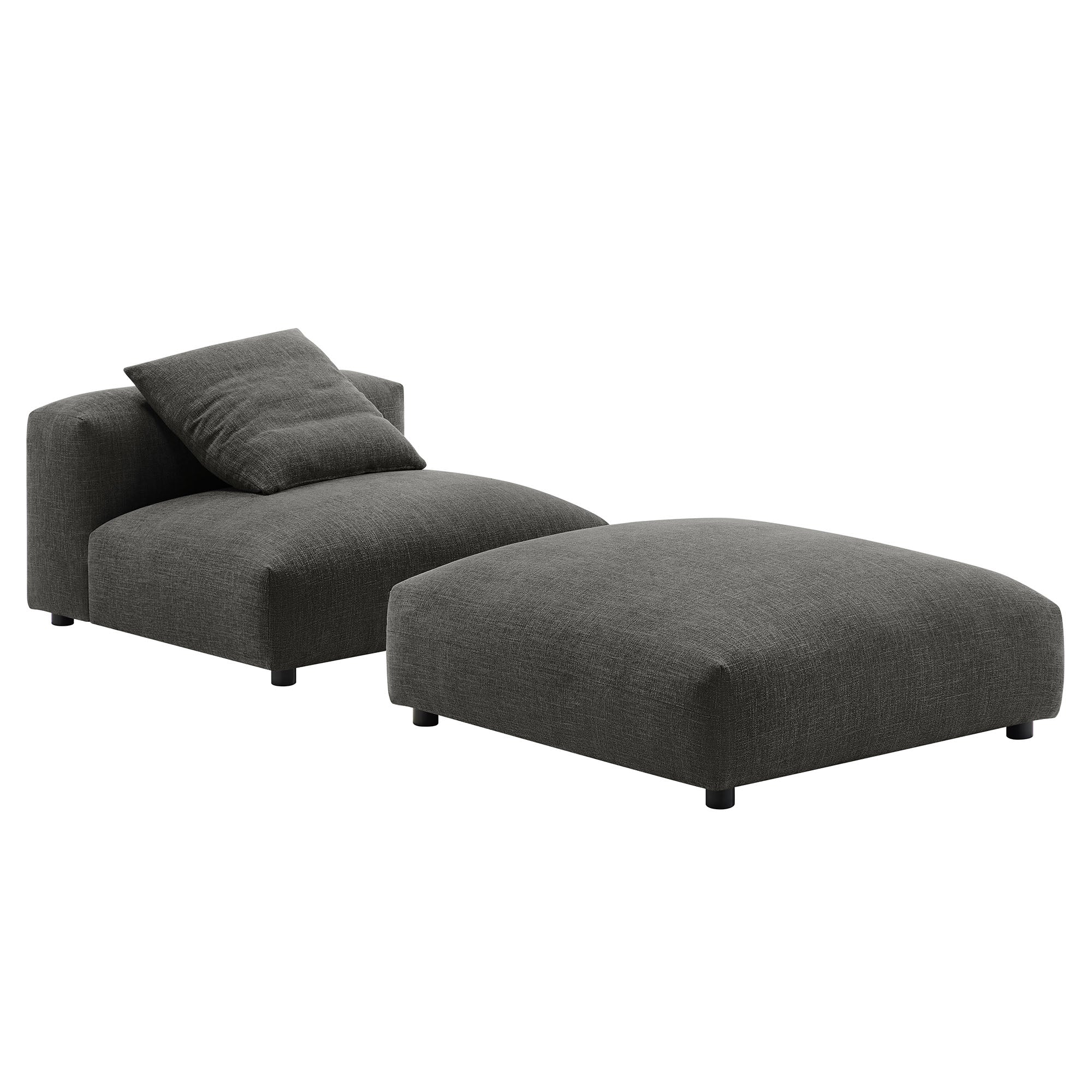 Solace Modular Upholstered Fabric Armless Chair and Ottoman Set, Charcoal