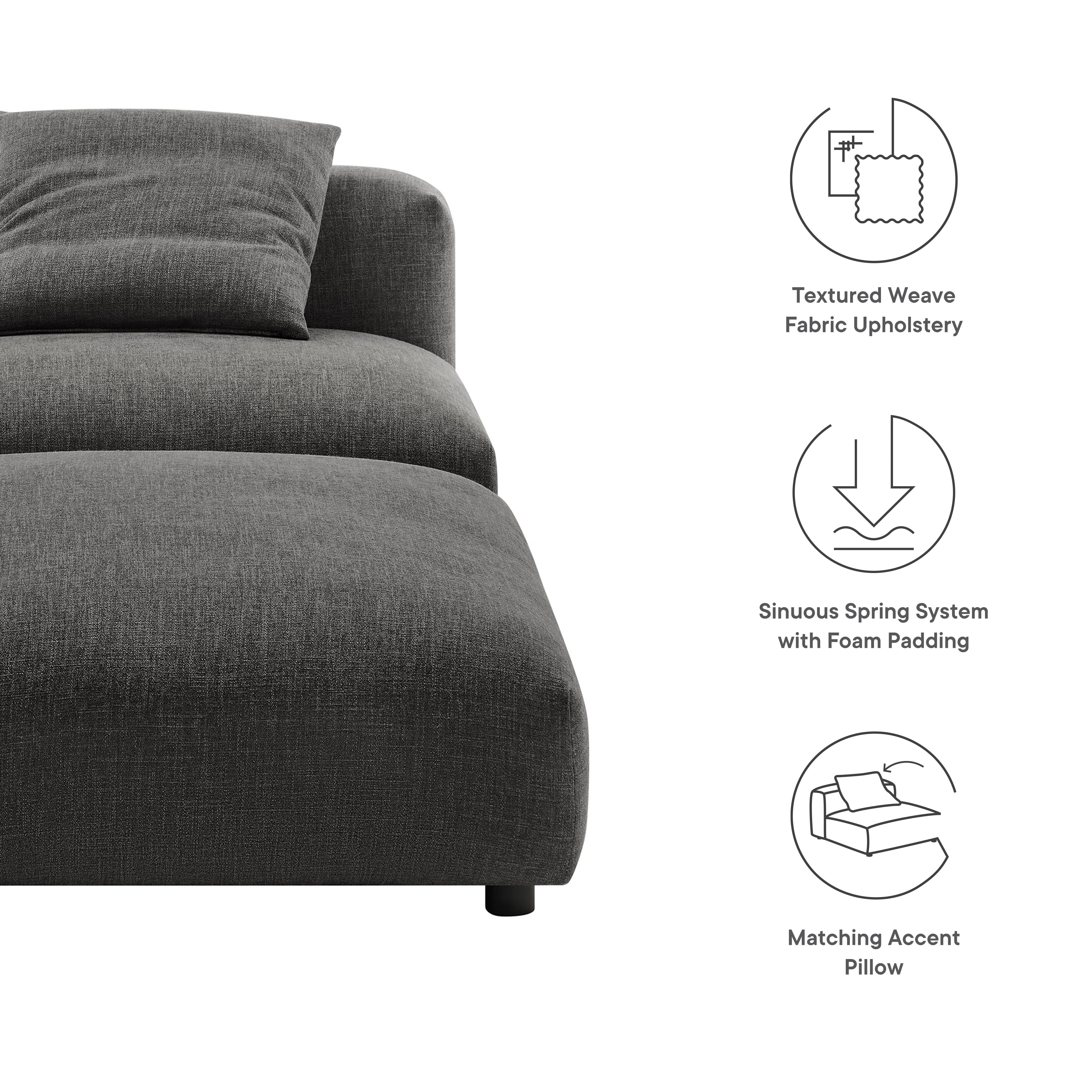 Solace Modular Upholstered Fabric Armless Chair and Ottoman Set, Charcoal