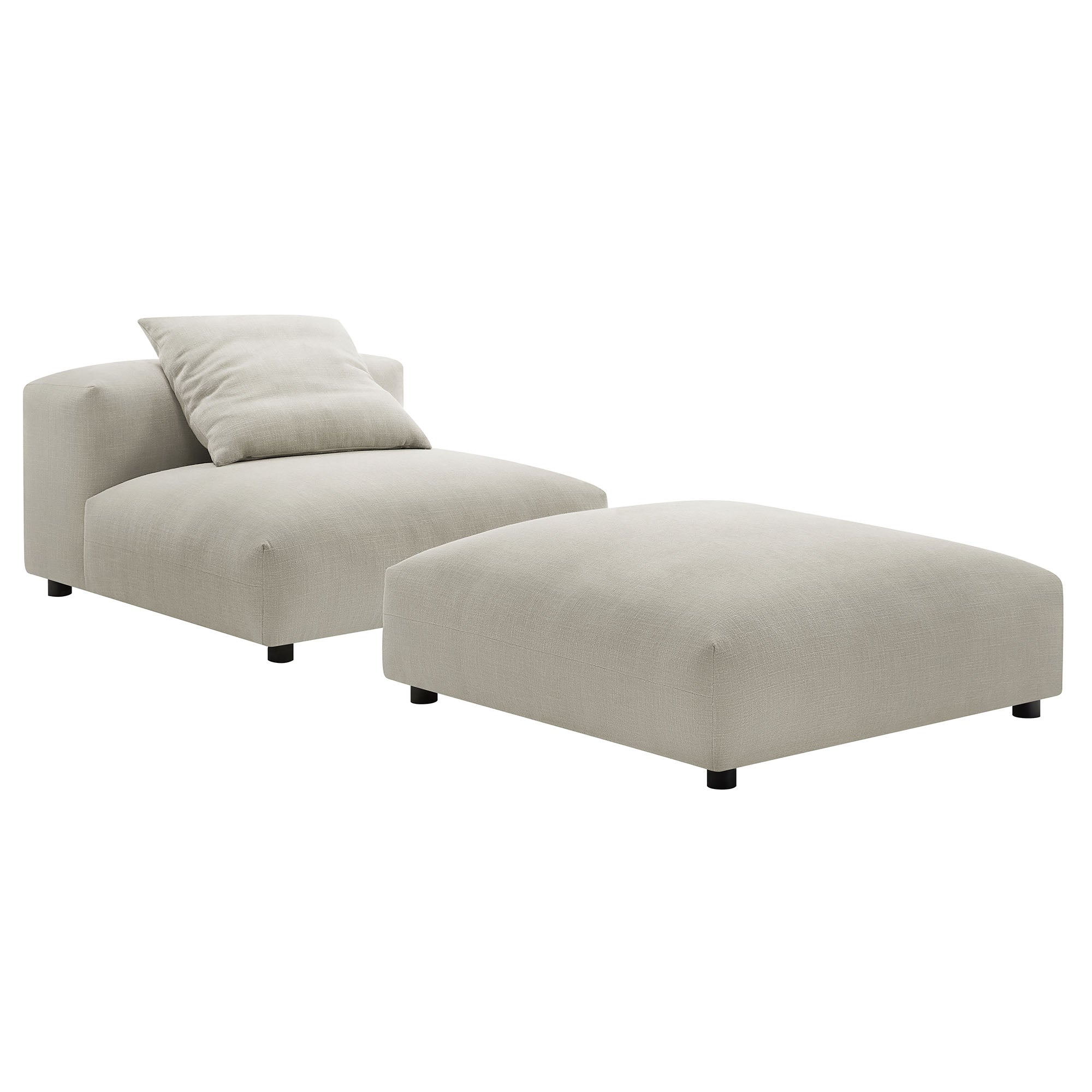 Solace Modular Upholstered Fabric Armless Chair and Ottoman Set, Linen