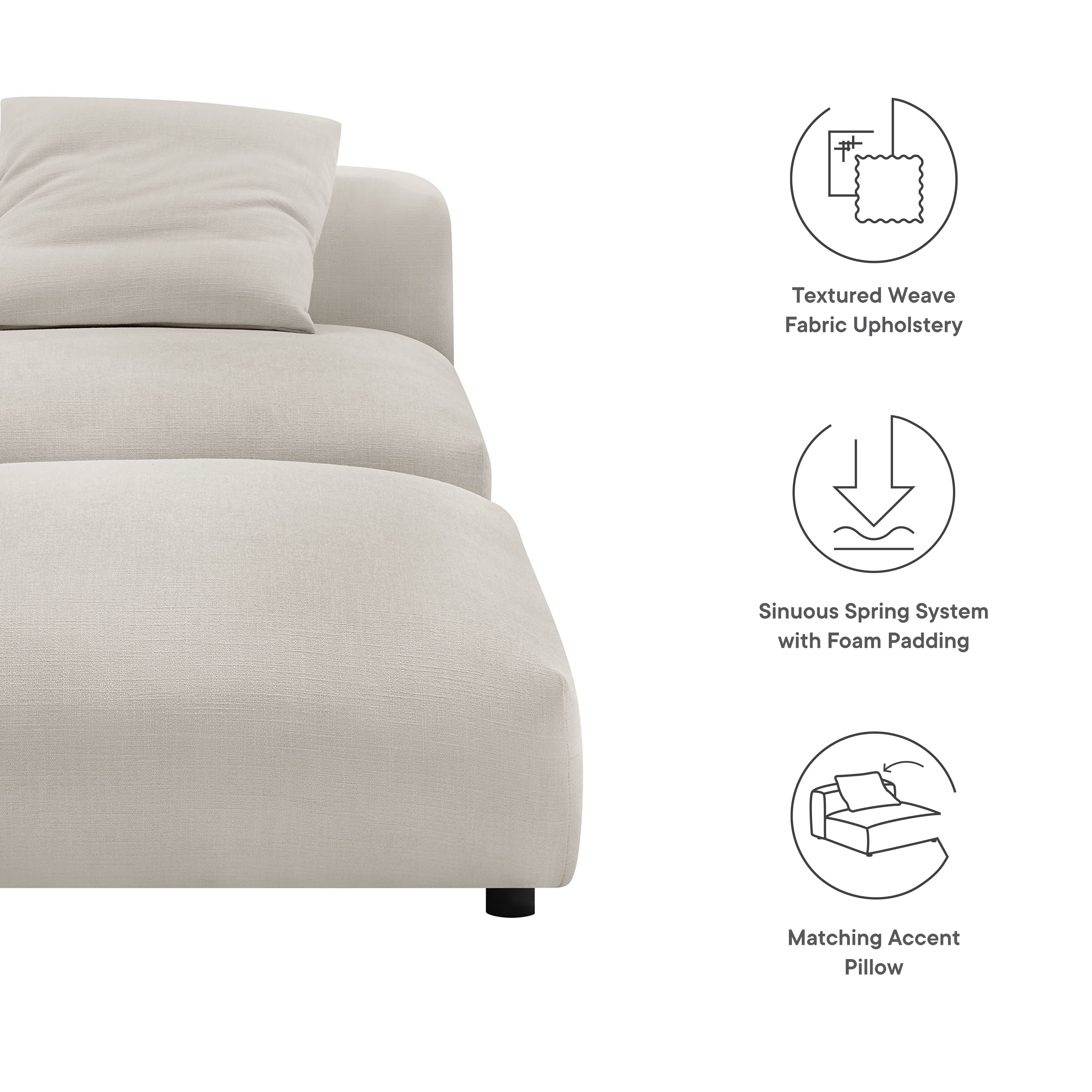 Solace Modular Upholstered Fabric Armless Chair and Ottoman Set, Salt