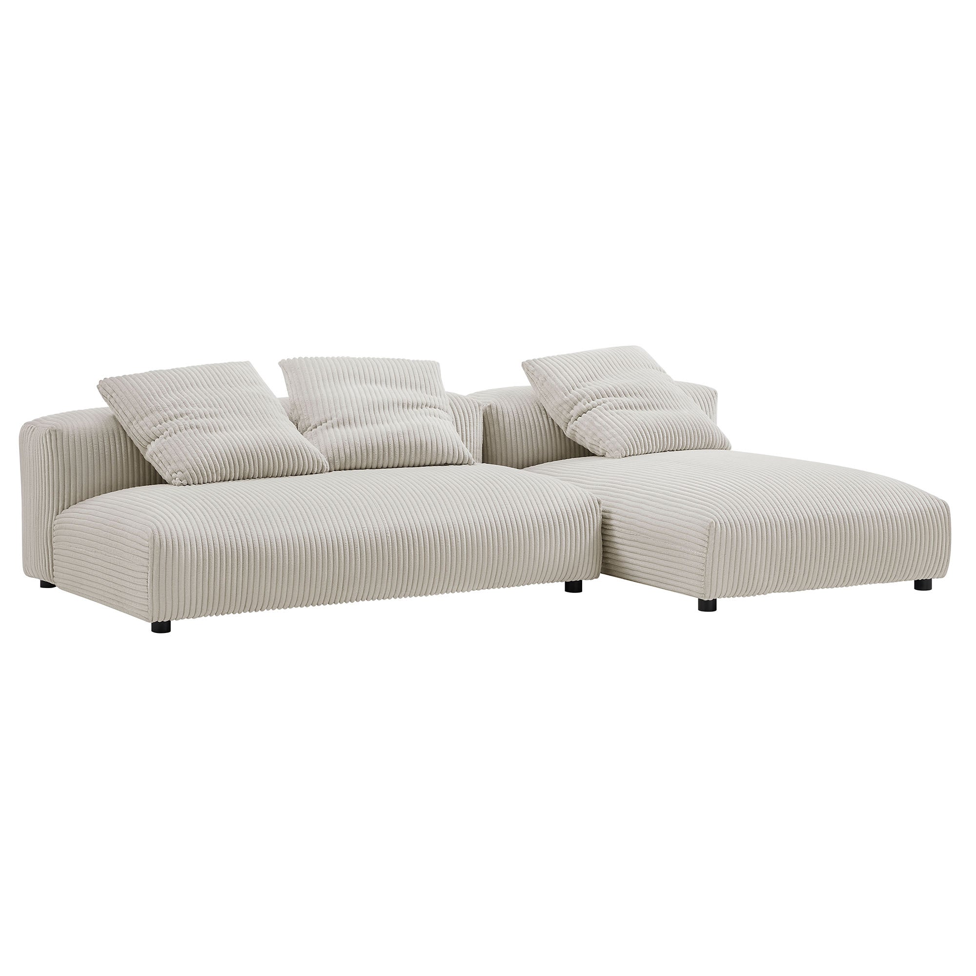 Solace 2-Piece Modular Corduroy Upholstered Sectional Sofa With Chaise, Almond