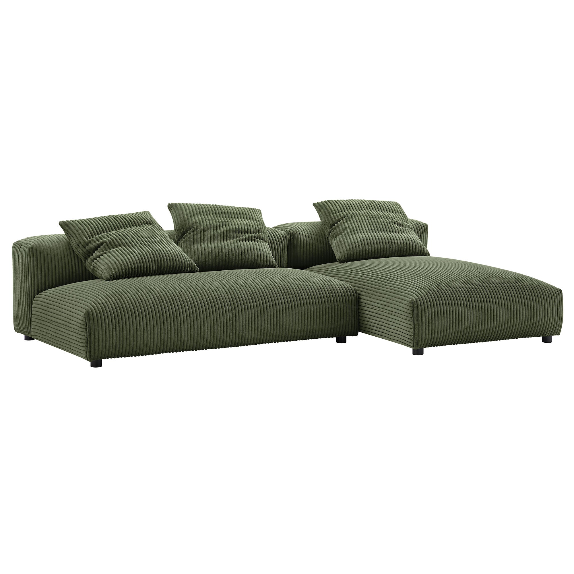 Solace 2-Piece Modular Corduroy Upholstered Sectional Sofa With Chaise, Fern