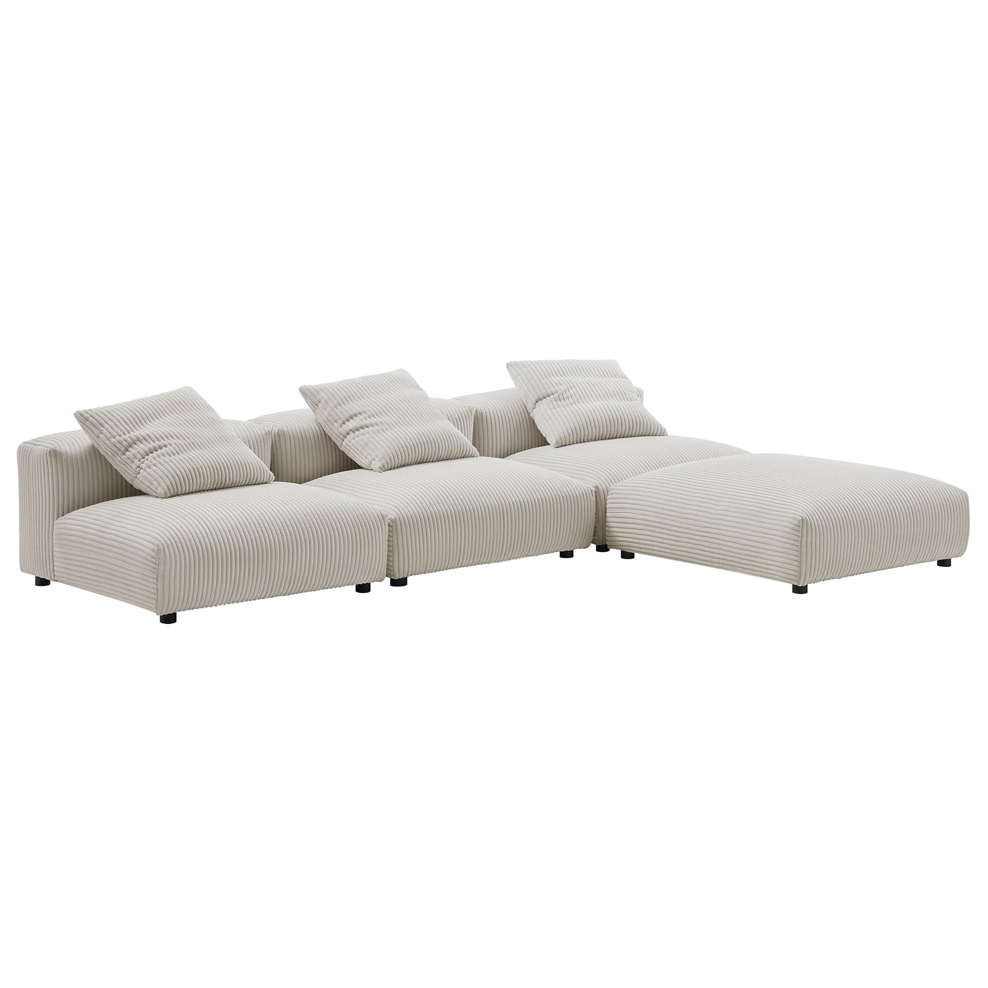 Solace 4-Piece Modular Corduroy Upholstered Sectional Sofa, Almond
