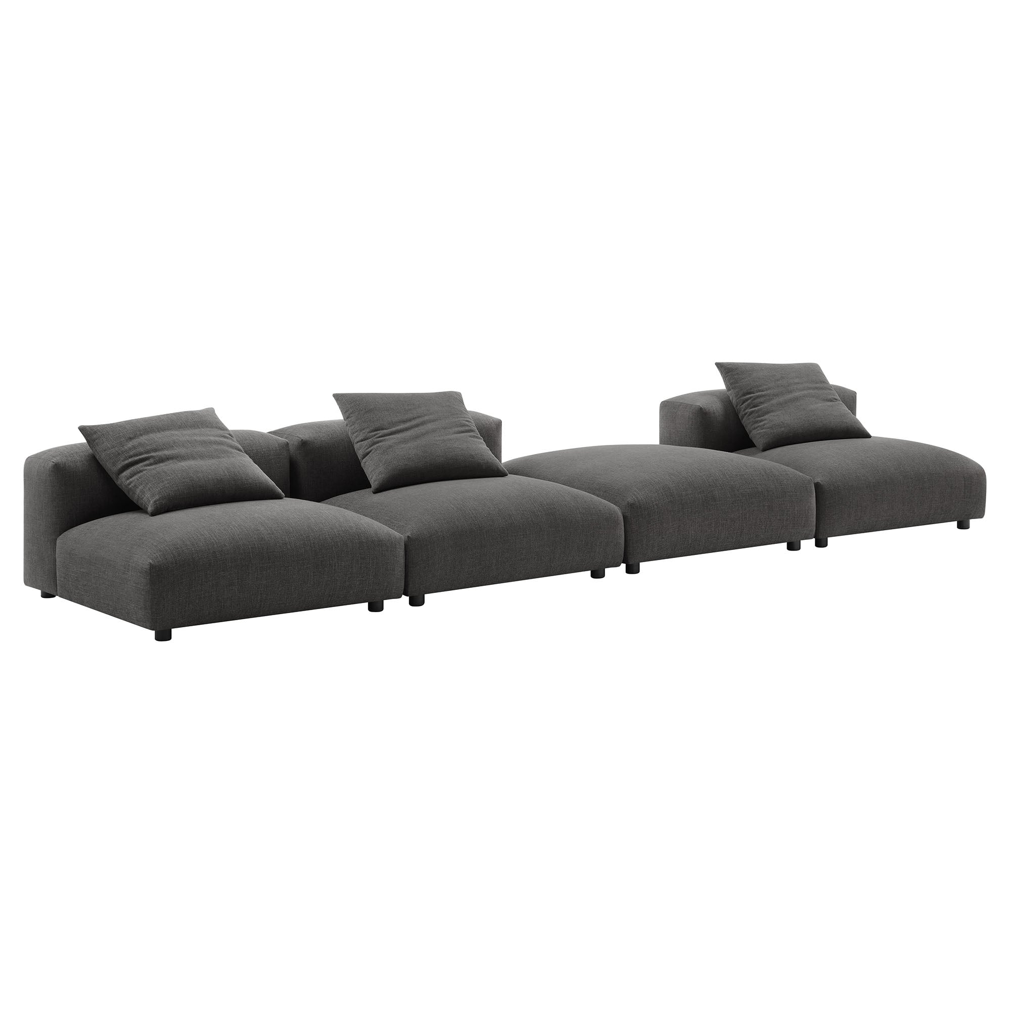 Solace 4-Piece Modular Upholstered Fabric Sectional Sofa, Charcoal