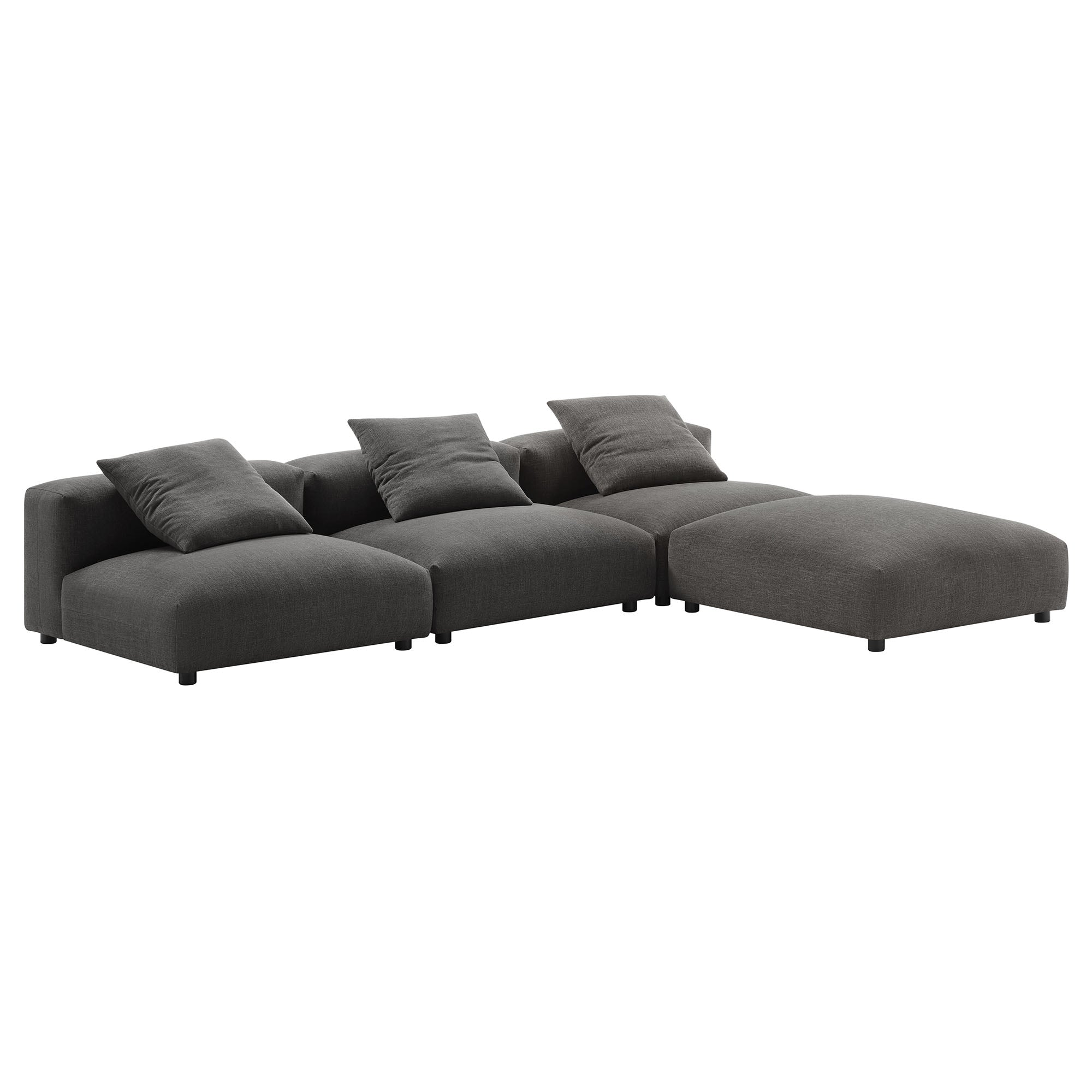 Solace 4-Piece Modular Upholstered Fabric Sectional Sofa, Charcoal