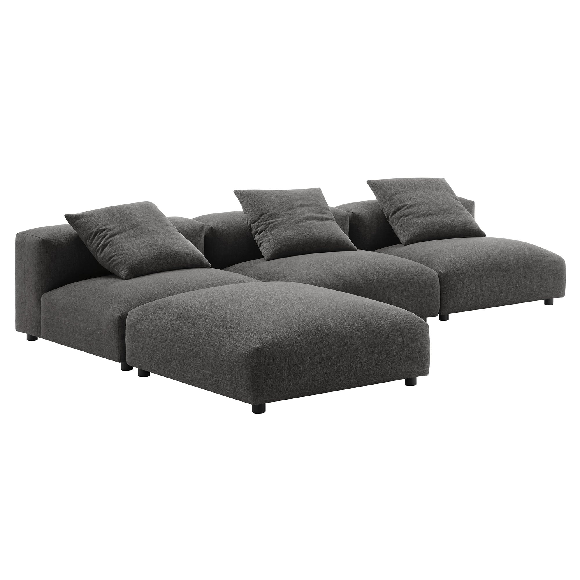 Solace 4-Piece Modular Upholstered Fabric Sectional Sofa, Charcoal