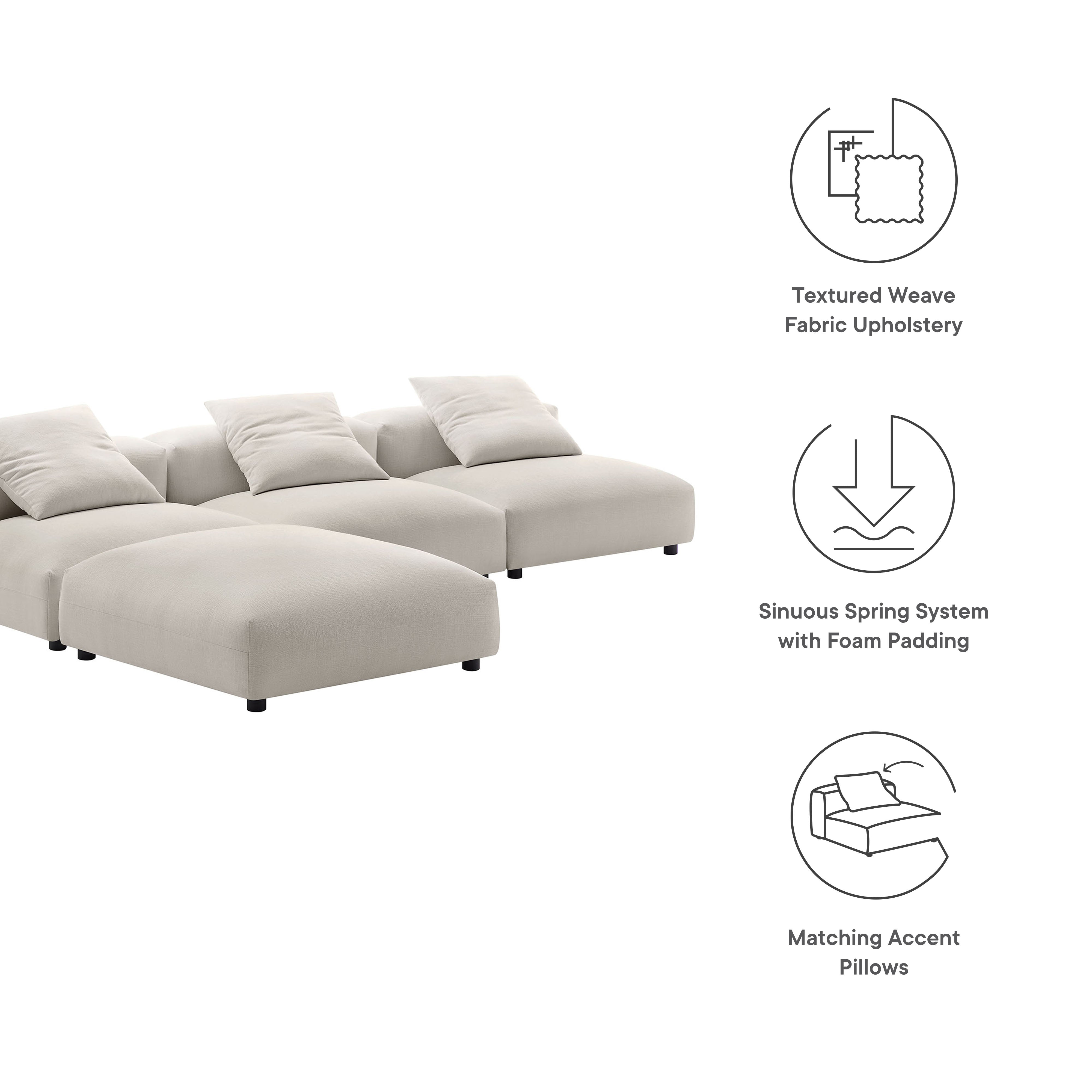 Solace 4-Piece Modular Upholstered Fabric Sectional Sofa, Salt