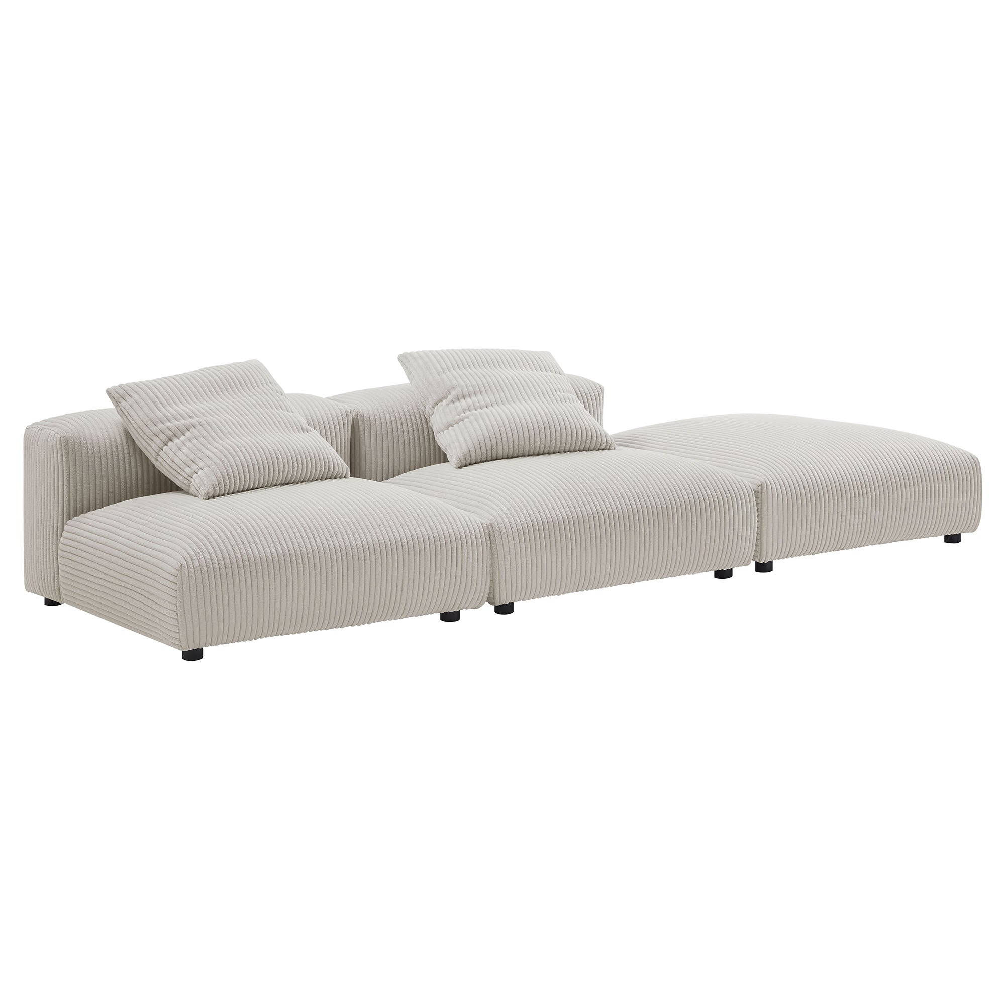 Solace 3-Piece Modular Corduroy Upholstered Sectional Sofa, Almond