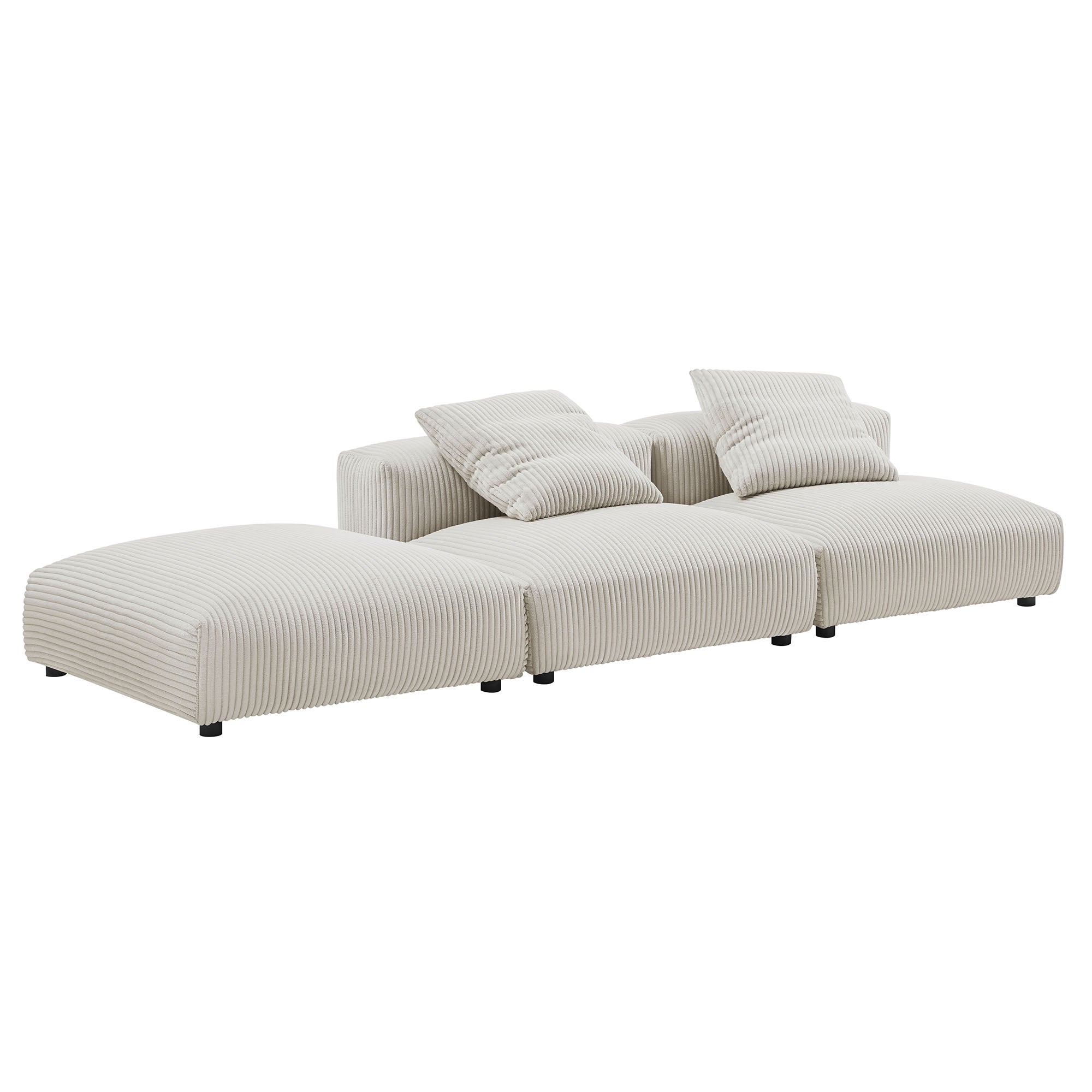 Solace 3-Piece Modular Corduroy Upholstered Sectional Sofa, Almond