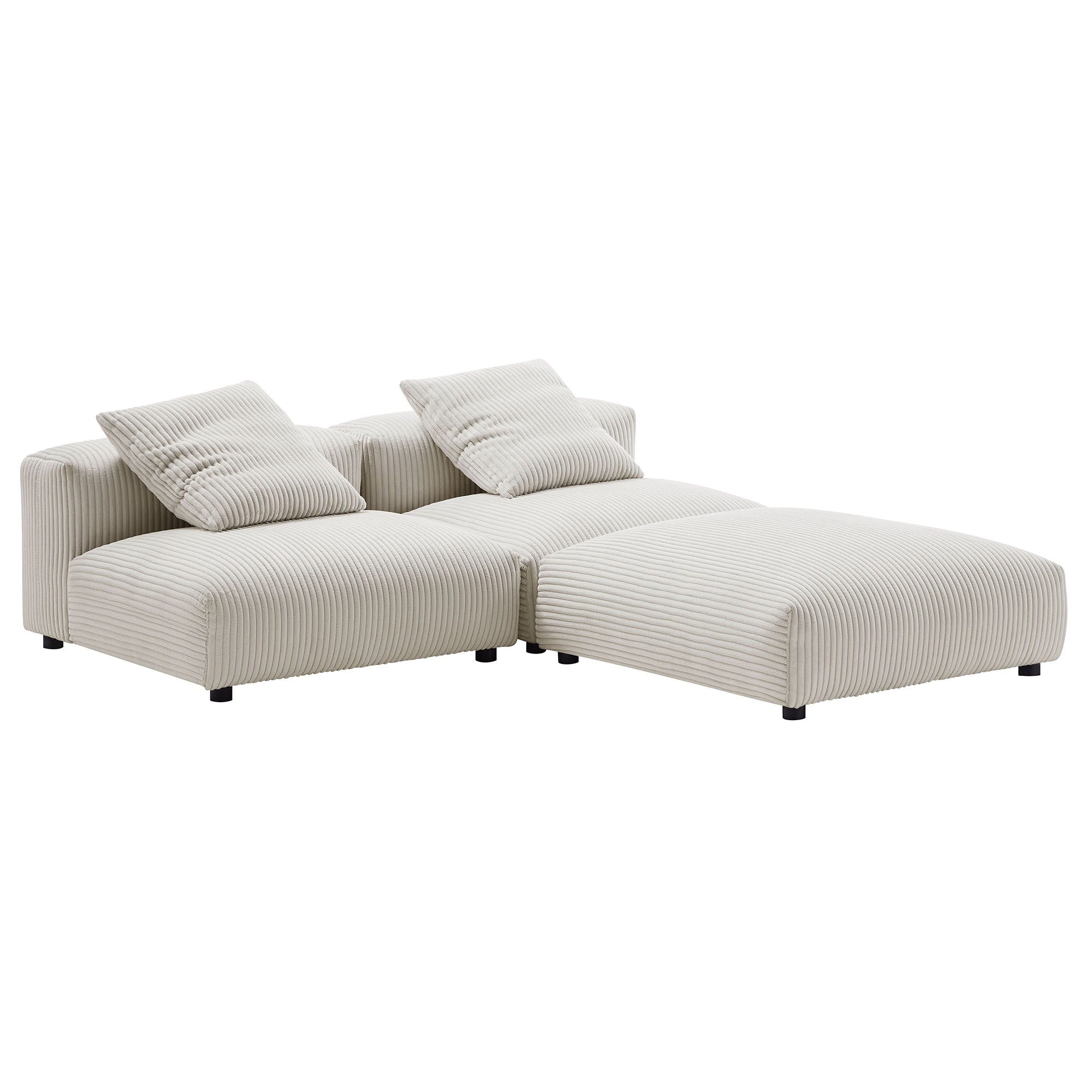 Solace 3-Piece Modular Corduroy Upholstered Sectional Sofa, Almond