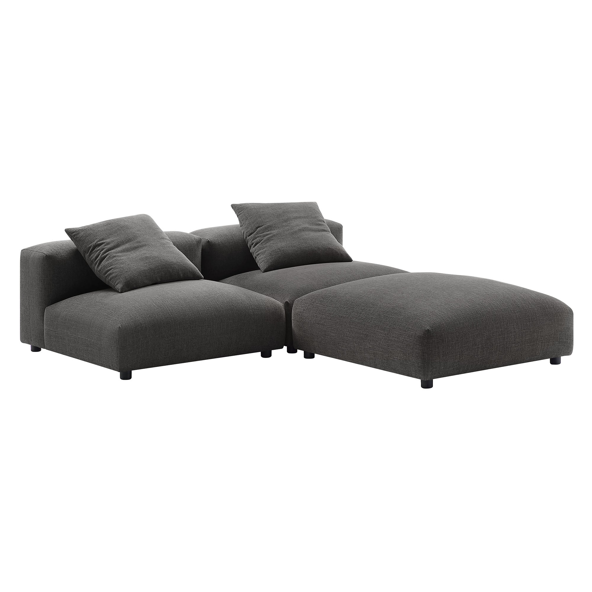 Solace 3-Piece Modular Upholstered Fabric Sectional Sofa, Charcoal