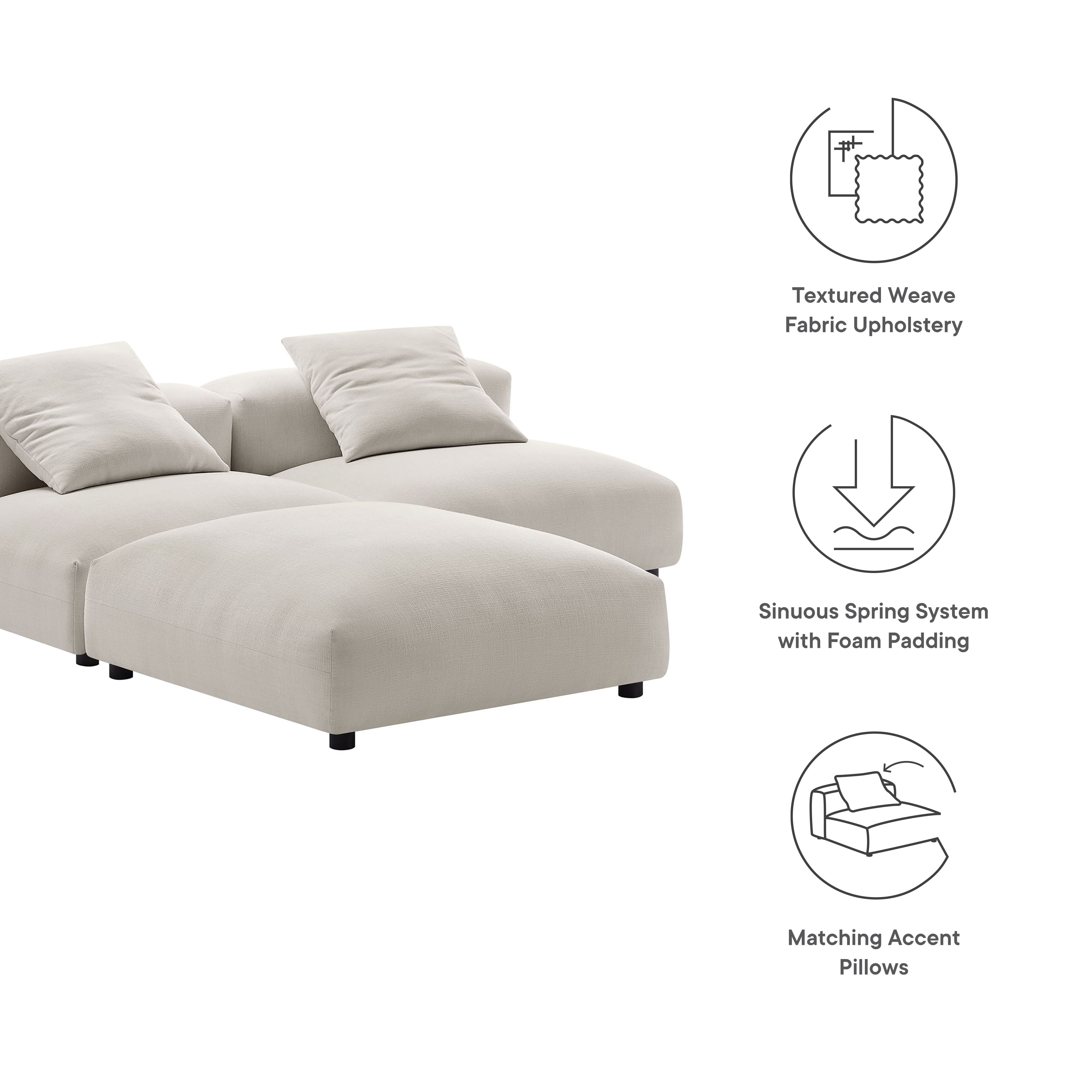 Solace 3-Piece Modular Upholstered Fabric Sectional Sofa, Salt