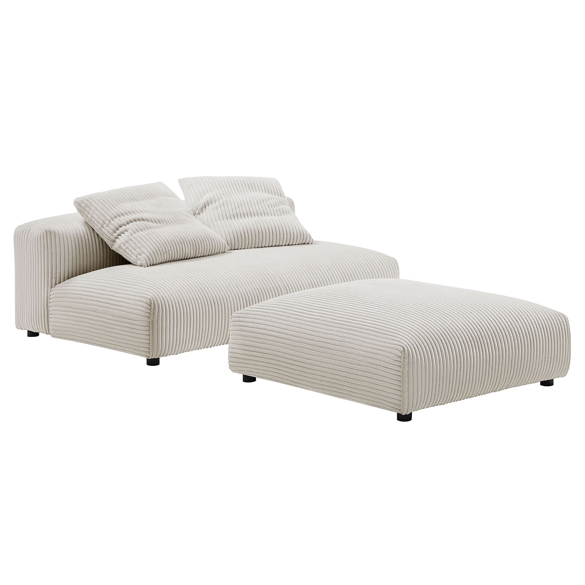 Solace Modular Corduroy Upholstered Armless Loveseat and Ottoman Set, Almond