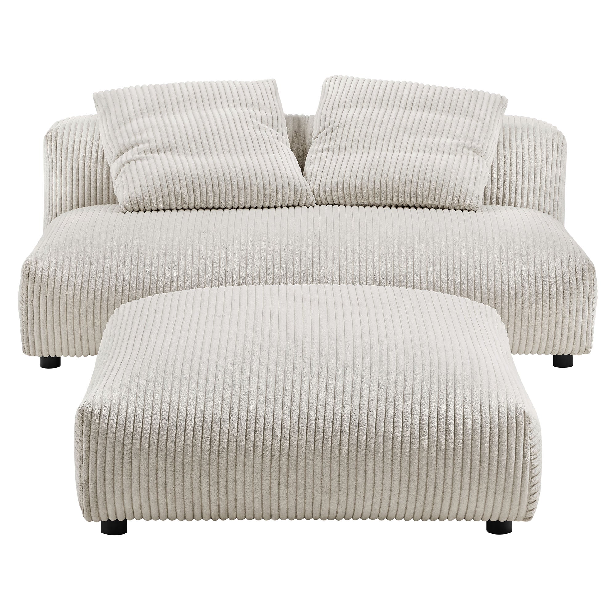 Solace Modular Corduroy Upholstered Armless Loveseat and Ottoman Set, Almond