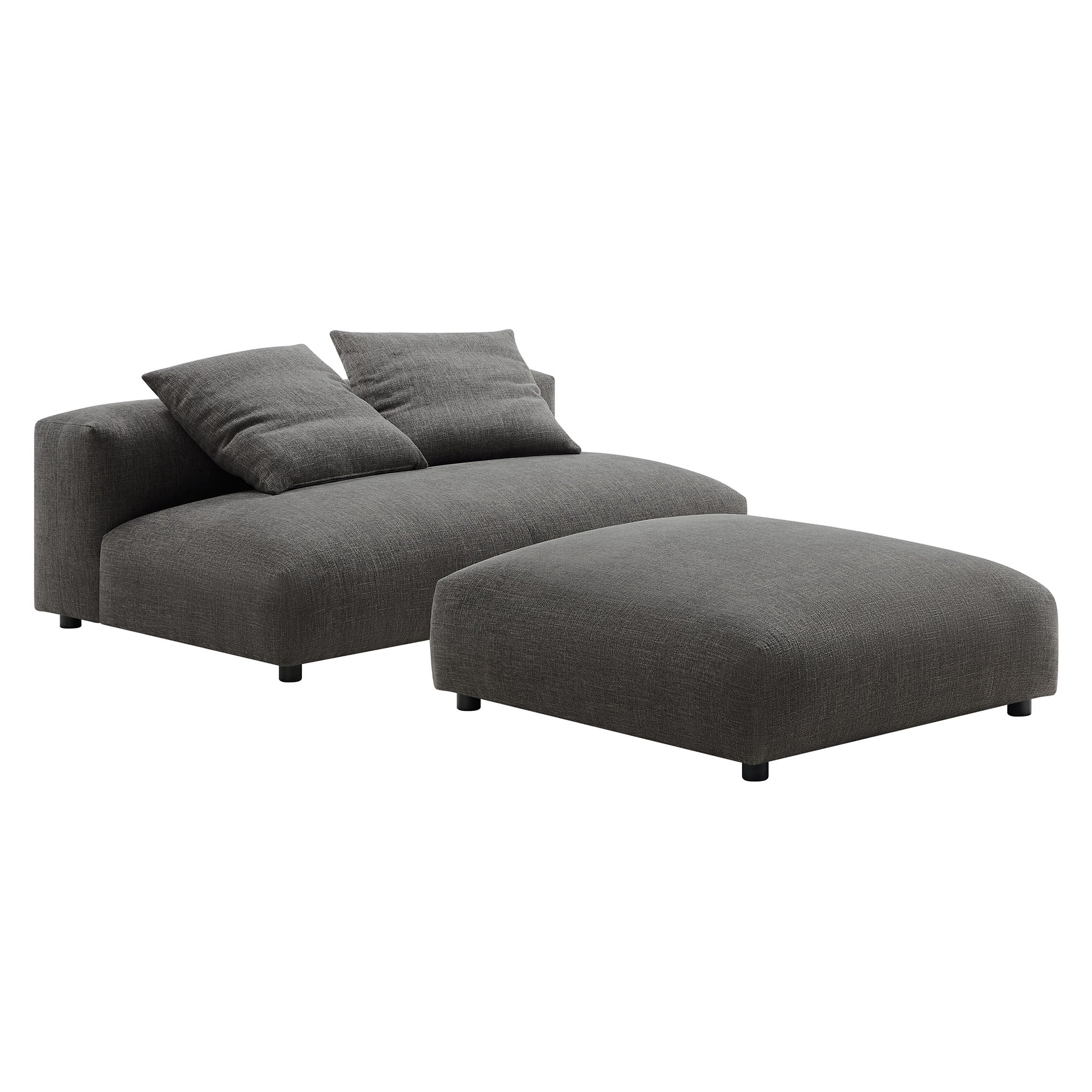 Solace Modular Upholstered Fabric Armless Loveseat and Ottoman Set, Charcoal