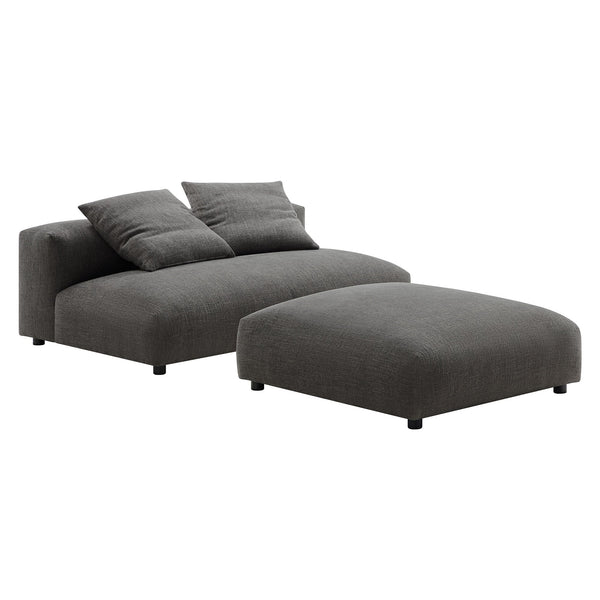 Solace Modular Upholstered Fabric Armless Loveseat and Ottoman Set, Charcoal