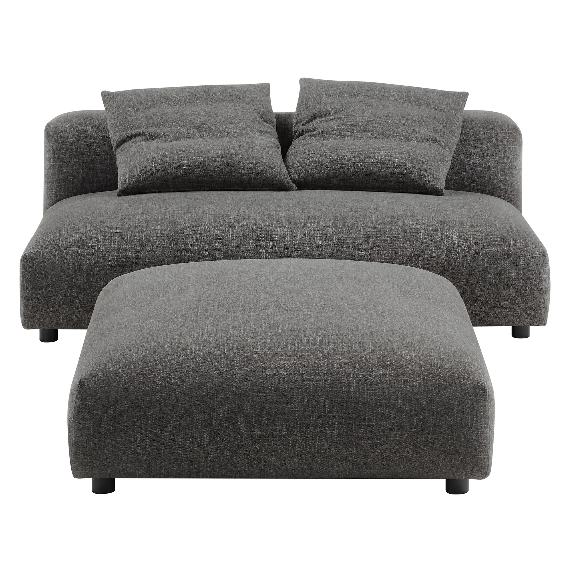 Solace Modular Upholstered Fabric Armless Loveseat and Ottoman Set, Charcoal
