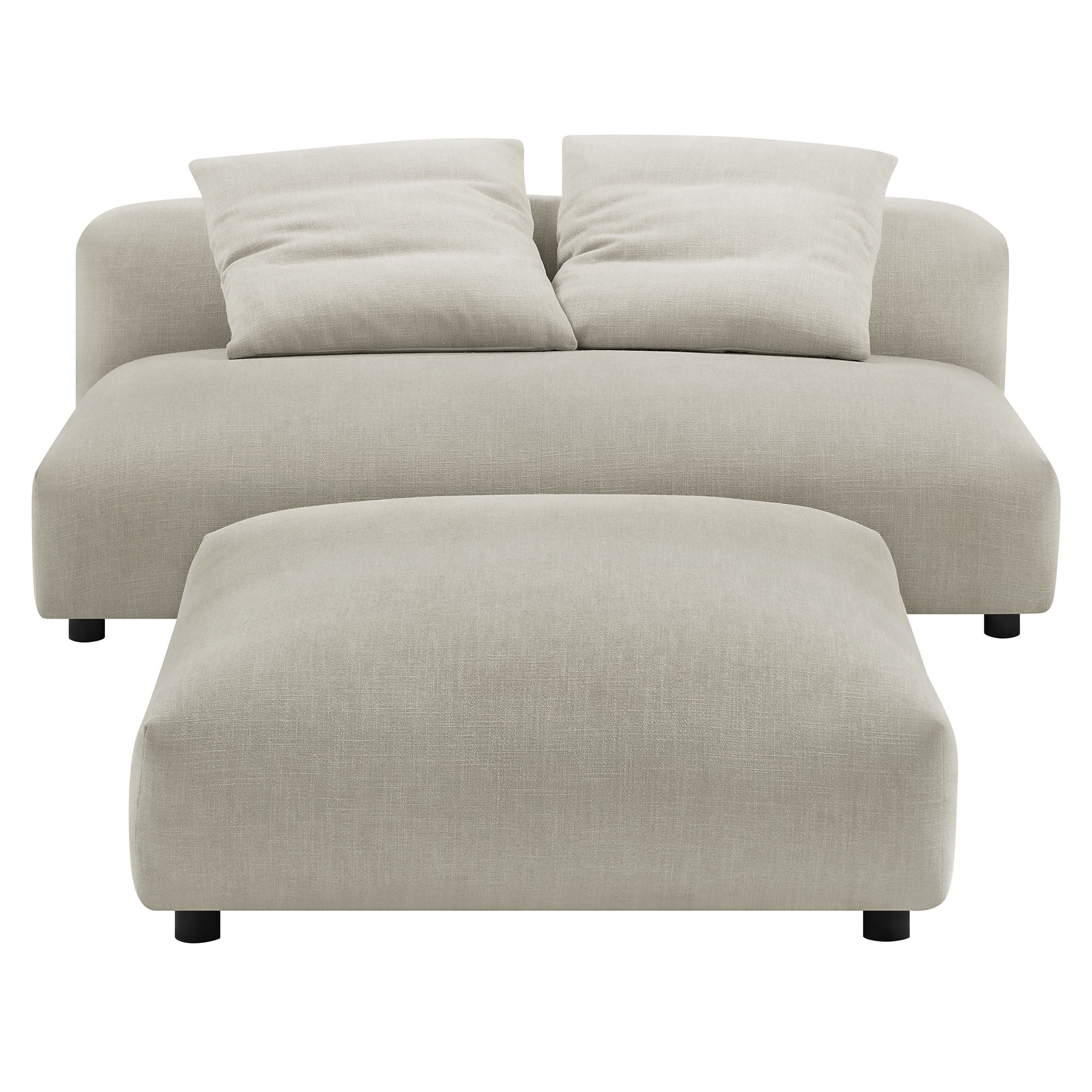 Solace Modular Upholstered Fabric Armless Loveseat and Ottoman Set, Linen