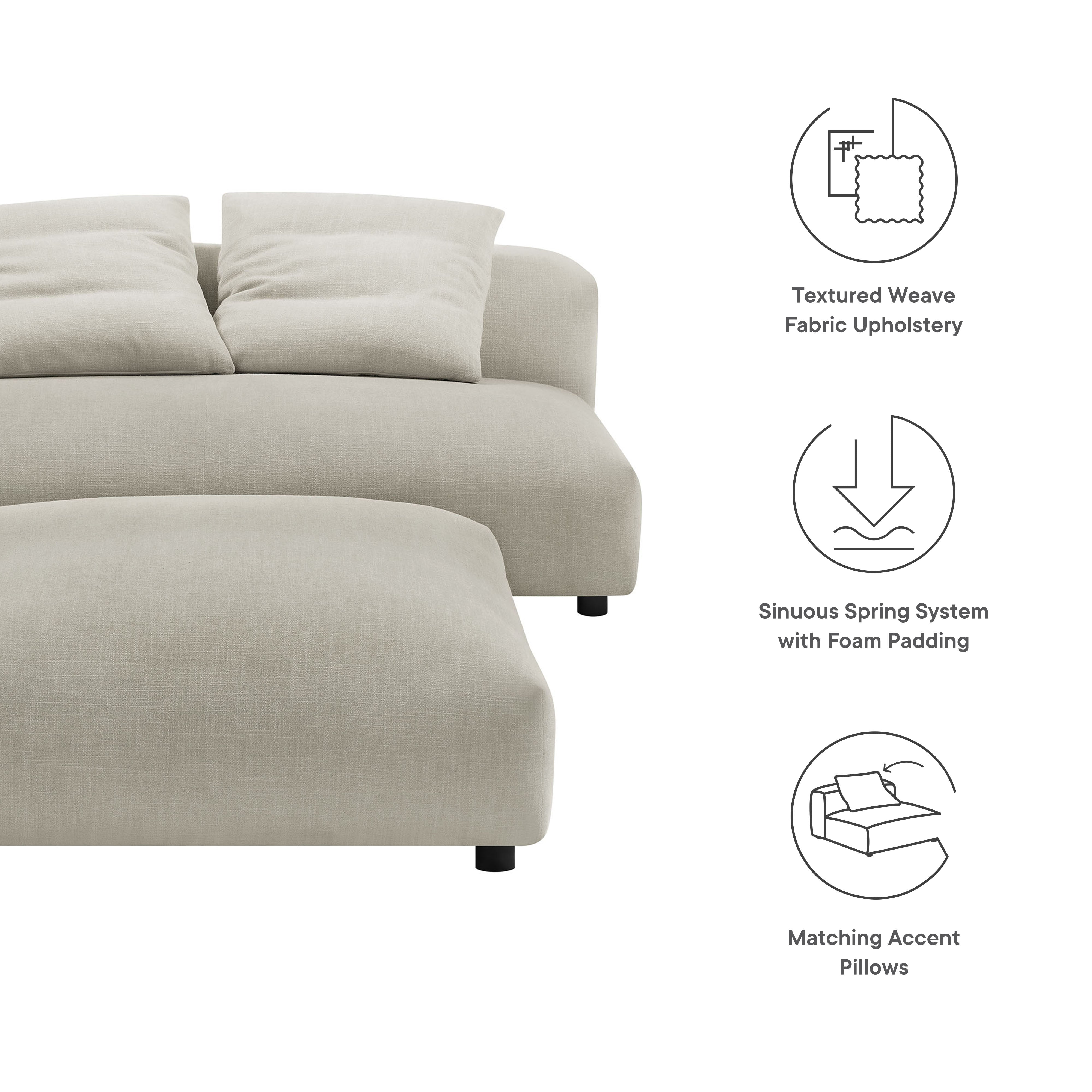 Solace Modular Upholstered Fabric Armless Loveseat and Ottoman Set, Linen