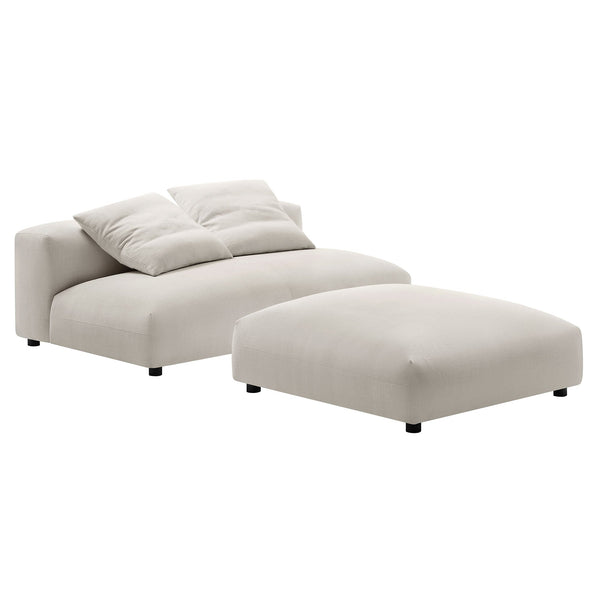 Solace Modular Upholstered Fabric Armless Loveseat and Ottoman Set, Salt