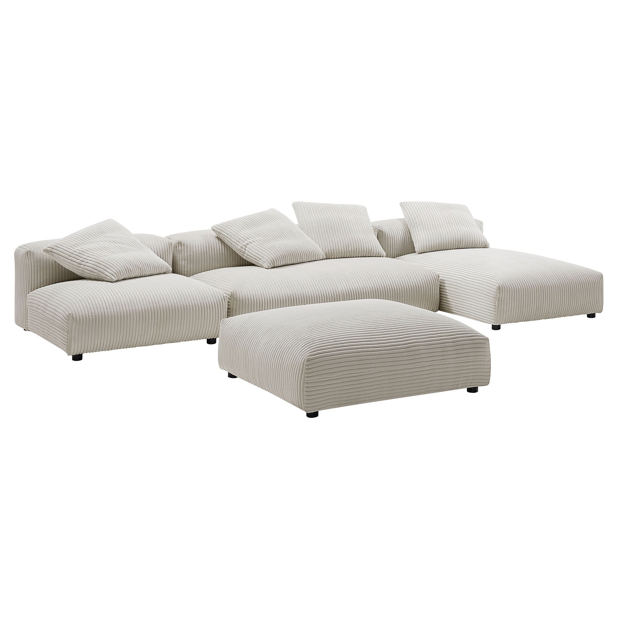 Solace 4-Piece Modular Corduroy Upholstered Sectional Sofa With Ottoman, Almond