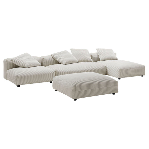 Solace 4-Piece Modular Corduroy Upholstered Sectional Sofa With Ottoman, Almond