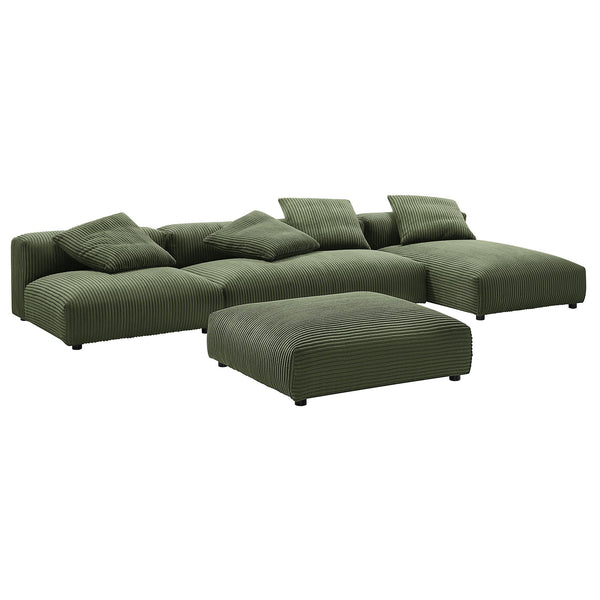 Solace 4-Piece Modular Corduroy Upholstered Sectional Sofa With Ottoman, Fern