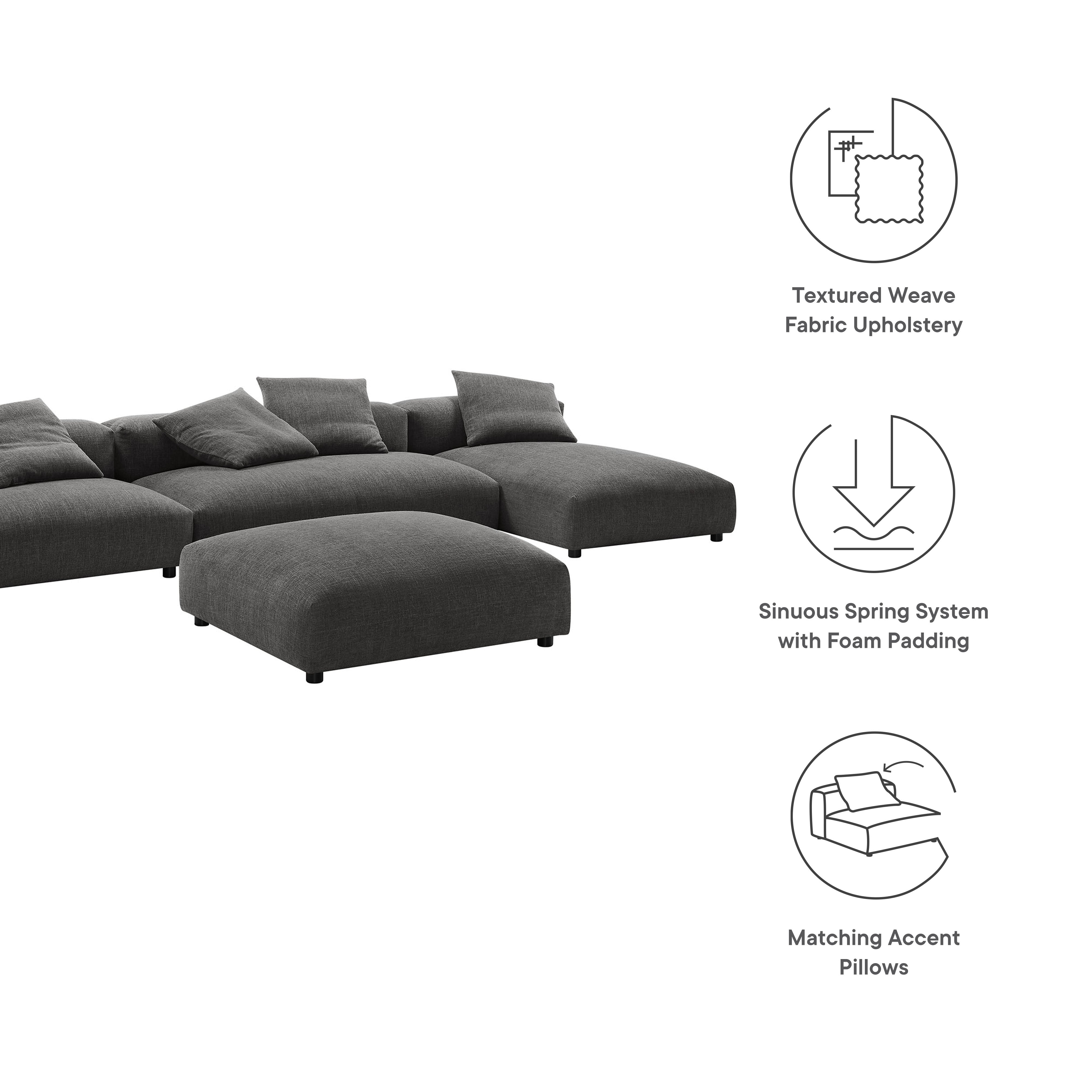 Solace 4-Piece Modular Upholstered Fabric Sectional Sofa With Ottoman, Charcoal