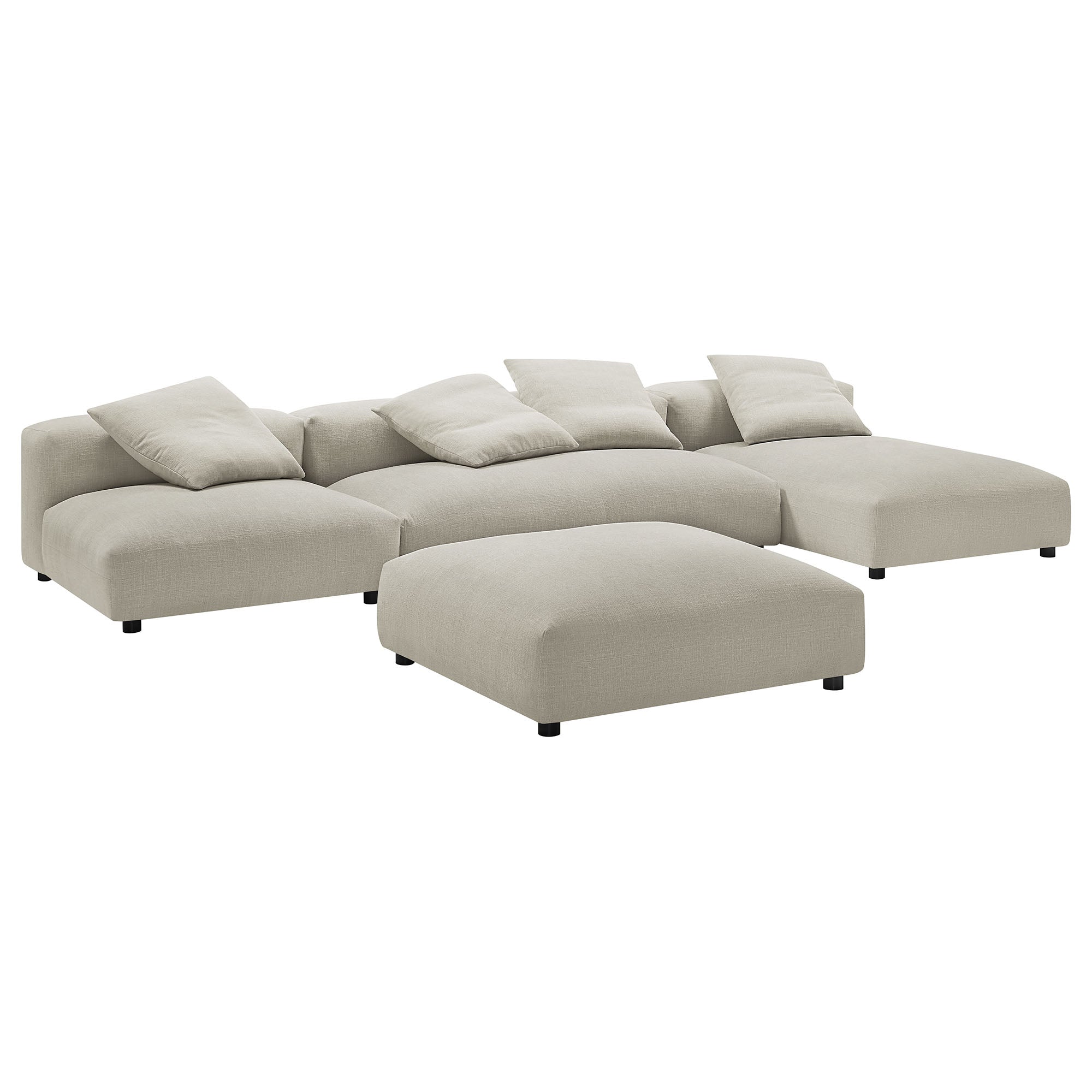 Solace 4-Piece Modular Upholstered Fabric Sectional Sofa With Ottoman, Linen
