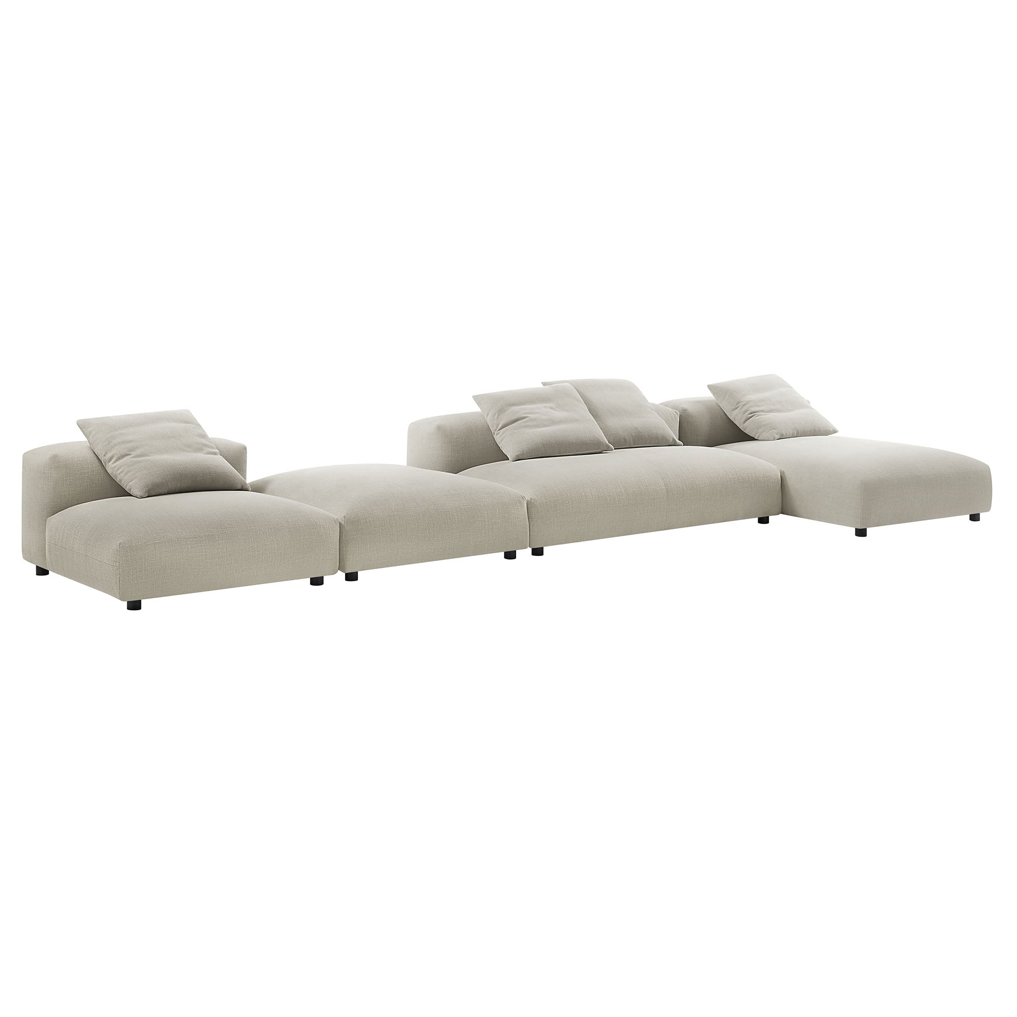 Solace 4-Piece Modular Upholstered Fabric Sectional Sofa With Ottoman, Linen