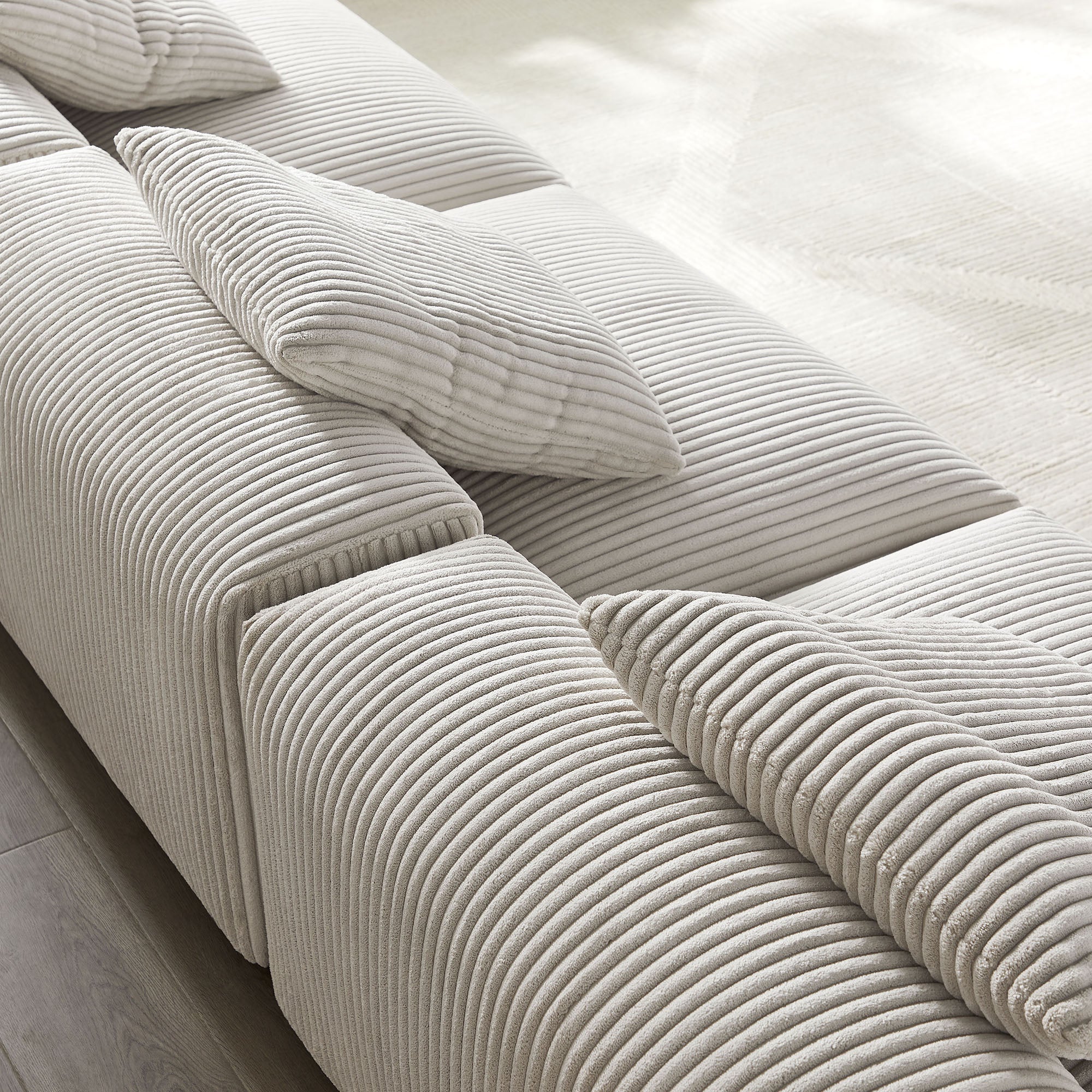 Solace 3-Piece Modular Corduroy Upholstered Sofa, Almond