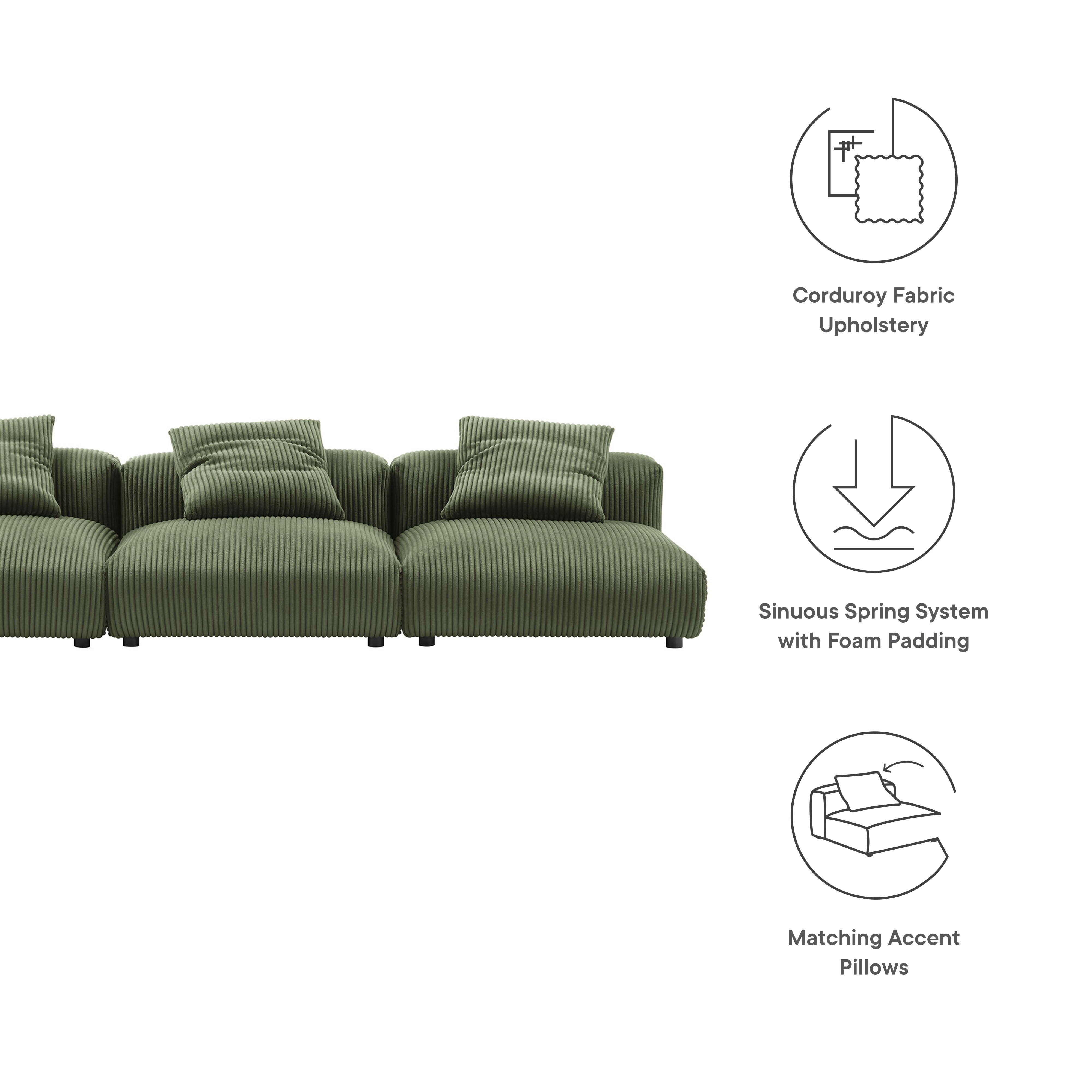 Solace 3-Piece Modular Corduroy Upholstered Sofa, Fern