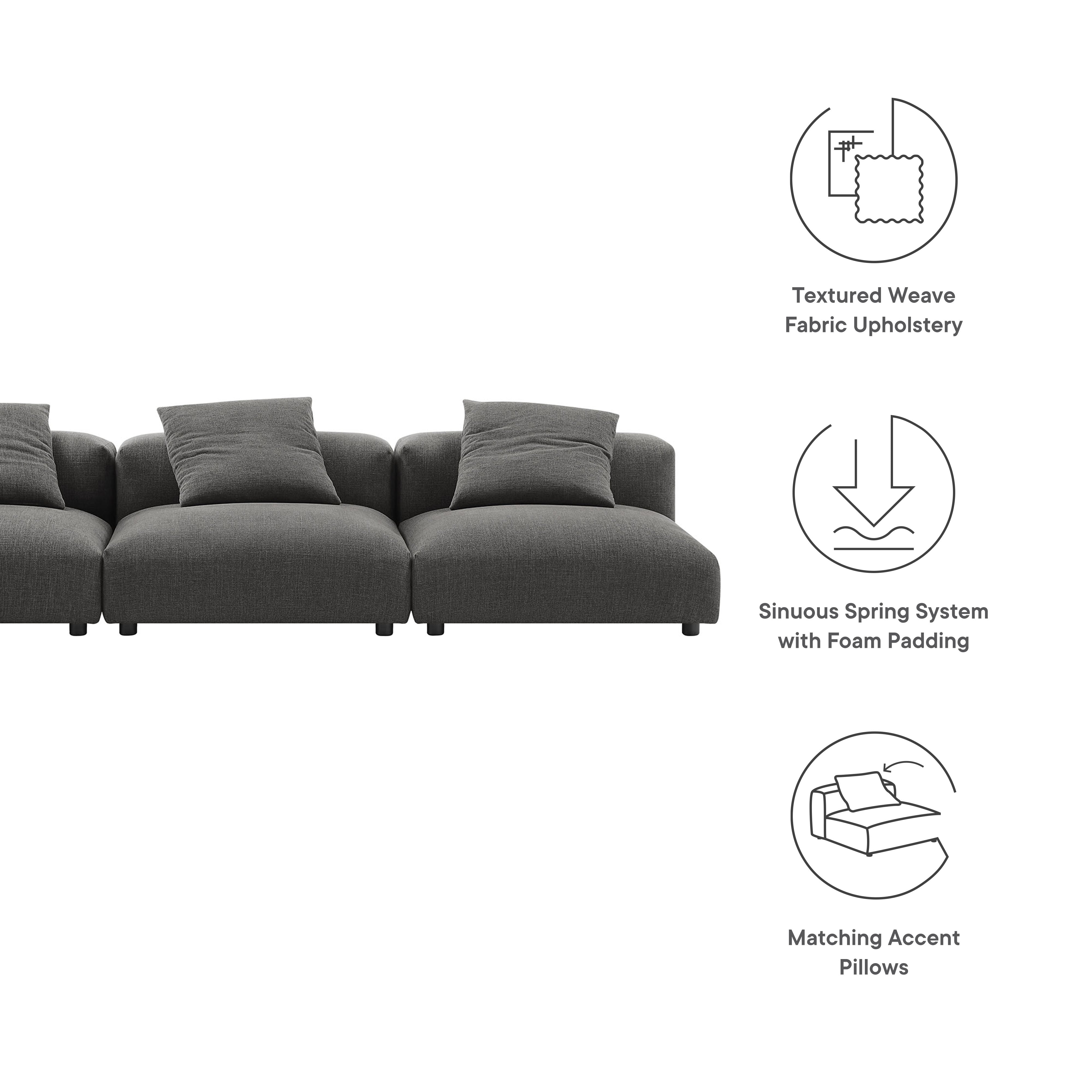Solace 3-Piece Modular Upholstered Fabric Sofa, Charcoal