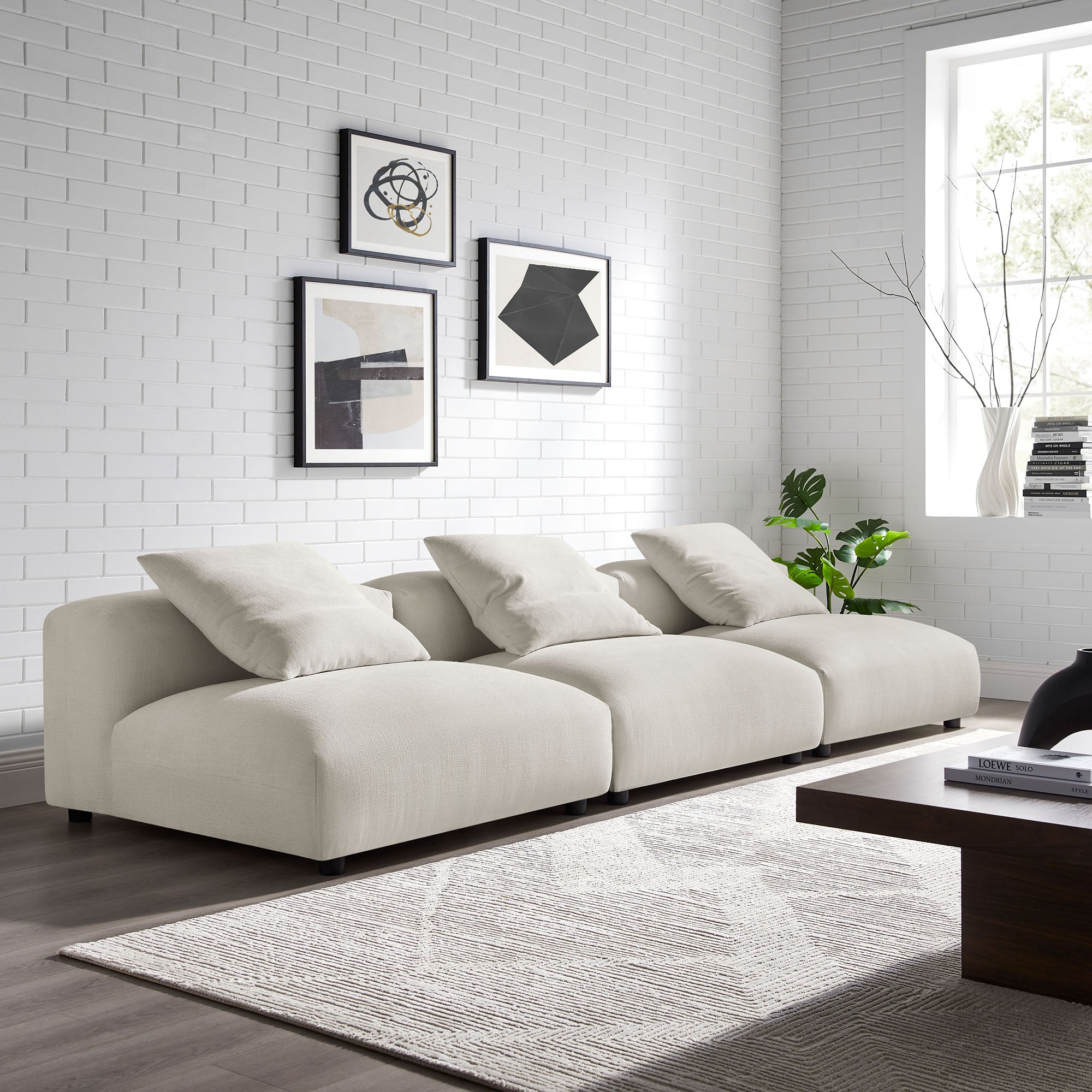 Solace 3-Piece Modular Upholstered Fabric Sofa, Salt